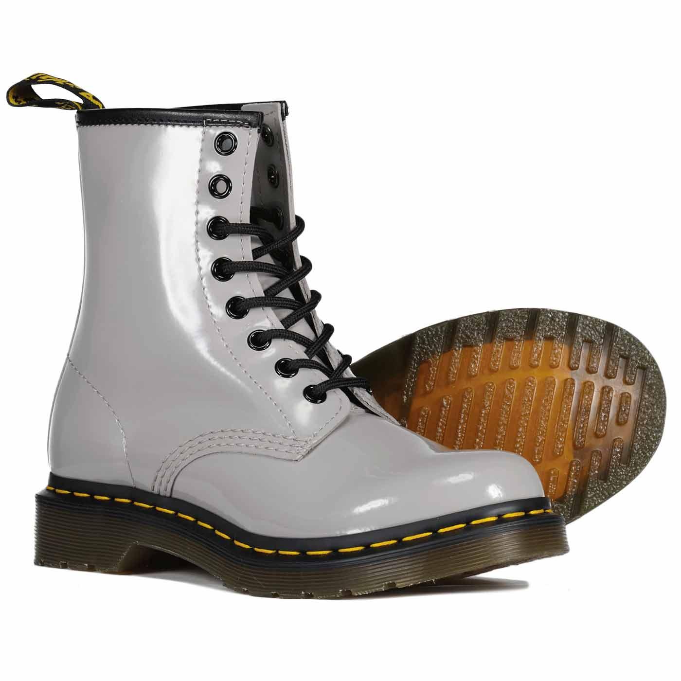 DR MARTENS 1460 Patent Lamper Retro Boots in Zinc Grey