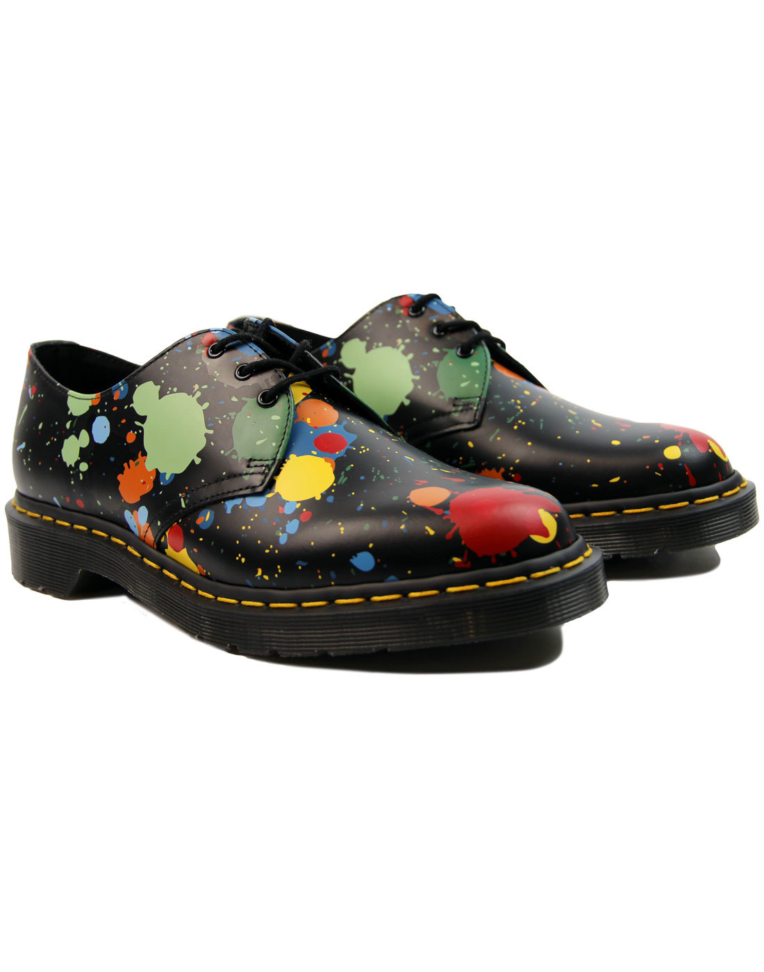 DR MARTENS 1461 Paint Splatter Retro Indie Mod Shoes in Black