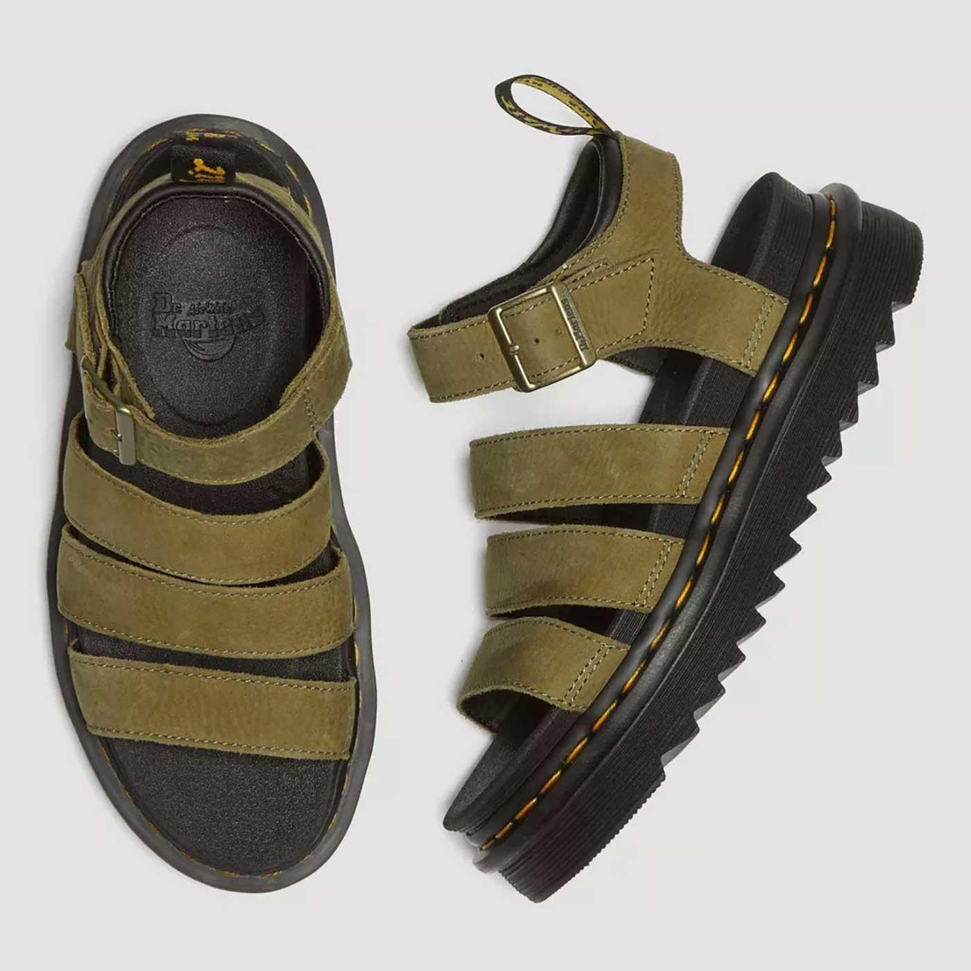 Dr Martens Blaire Tumbled Nubuck Leather Sandals Muted Olive