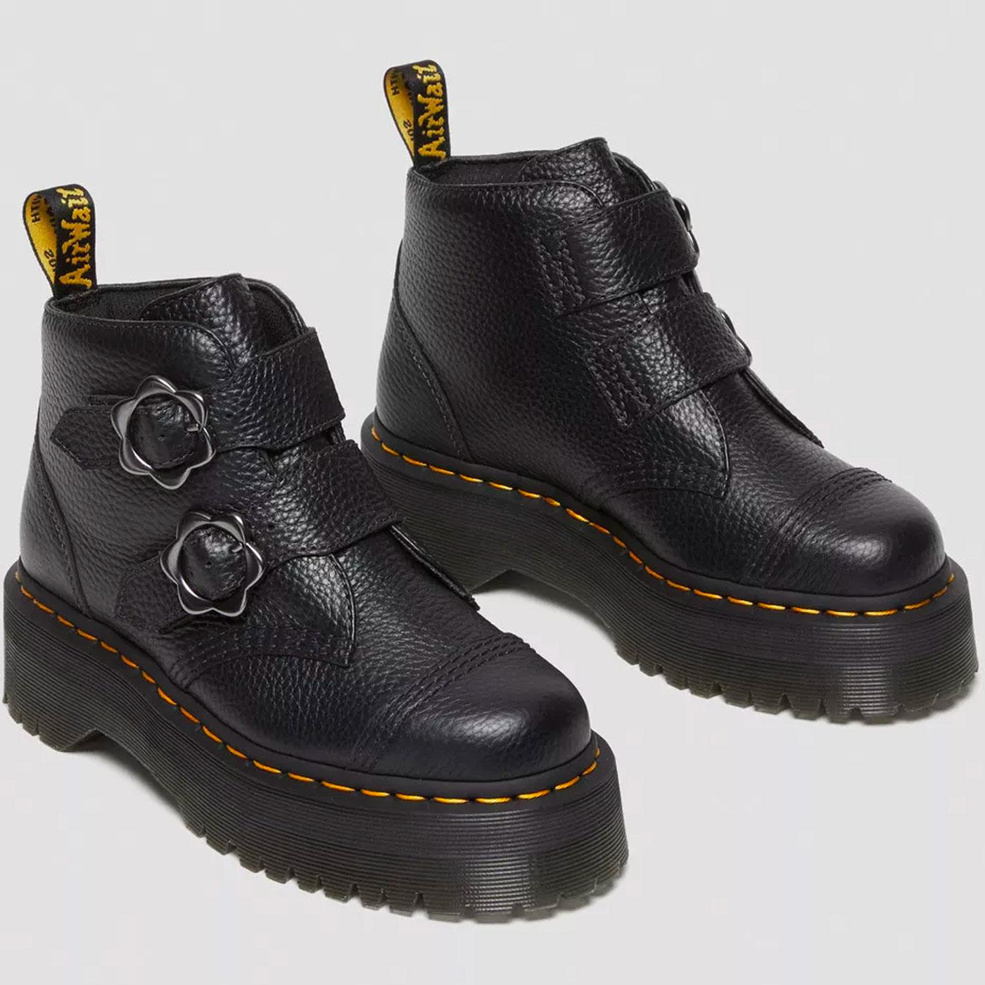 Dr Martens Women Devon Flower Leather Platform Boots Black