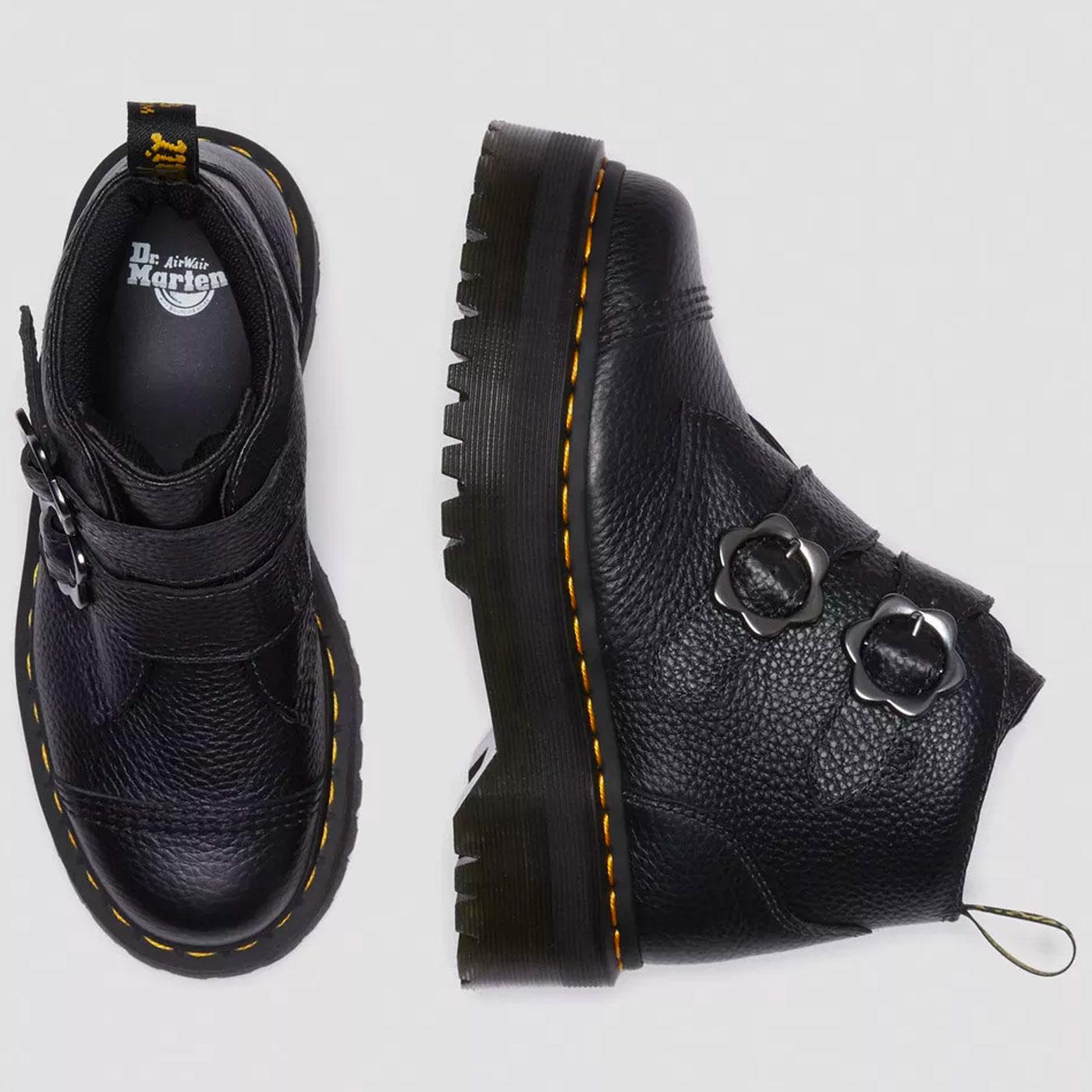 Dr Martens Women Devon Flower Leather Platform Boots Black