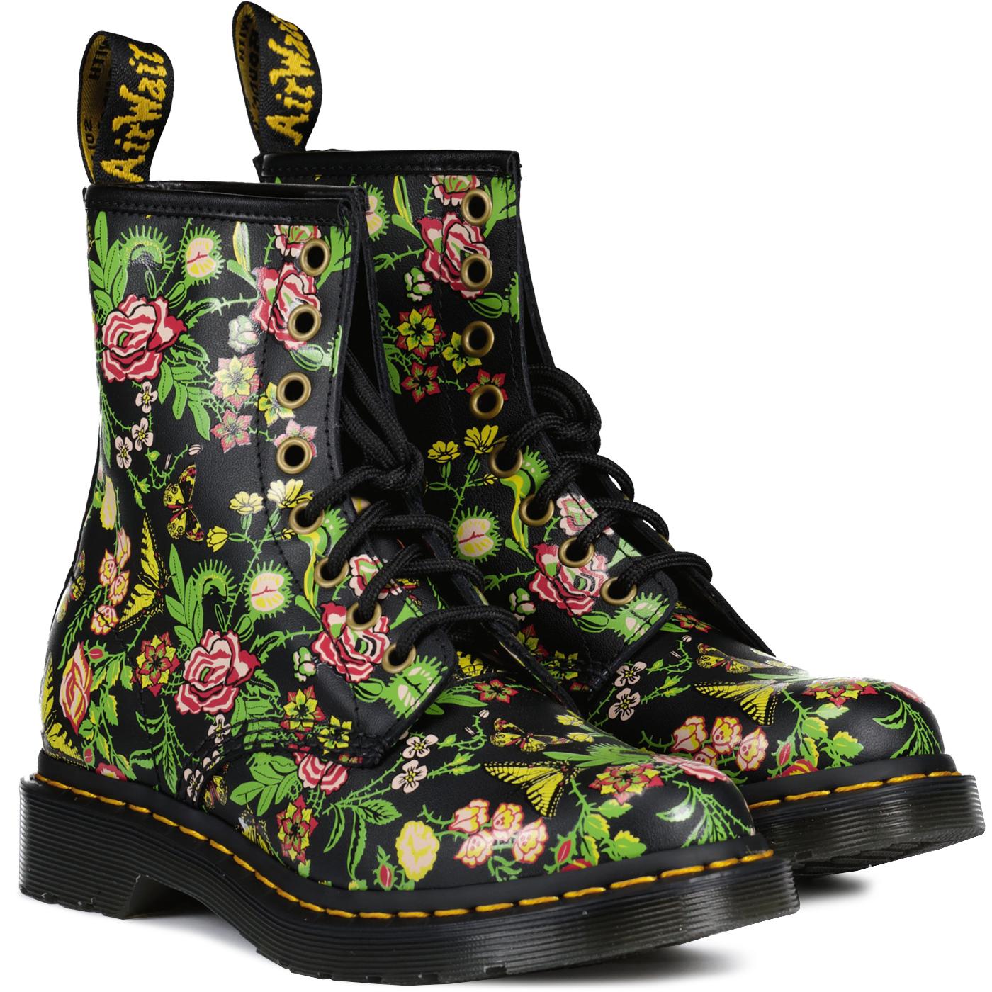 DR MARTENS 1460 Floral Bloom Retro Boots in Black