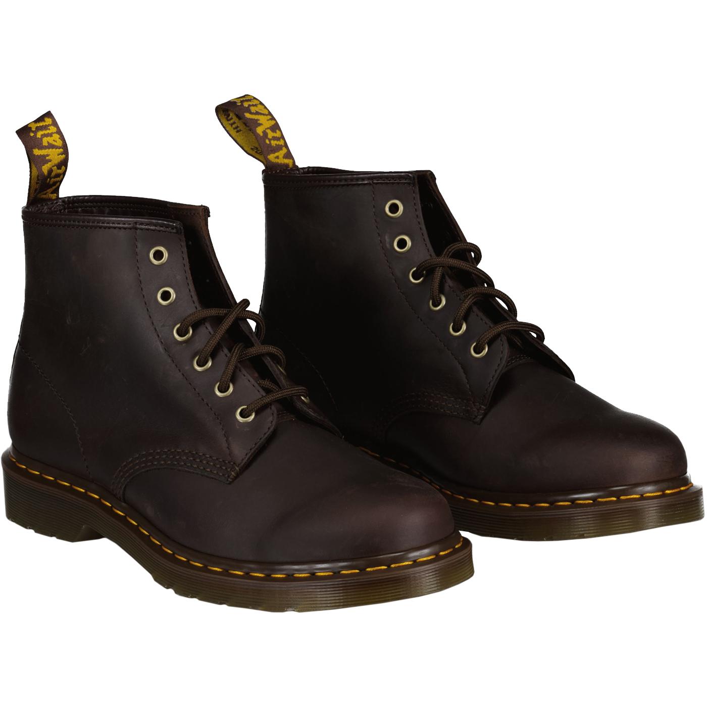 DR MARTENS 101 Crazy Horse 6 Eyelet Boots in Dark Brown