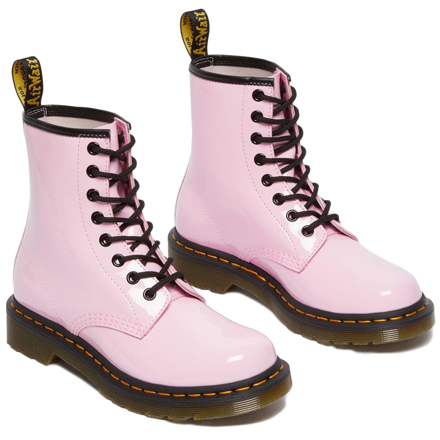 DR MARTENS 1460 Womens Patent Lamper Boots in Pale Pink