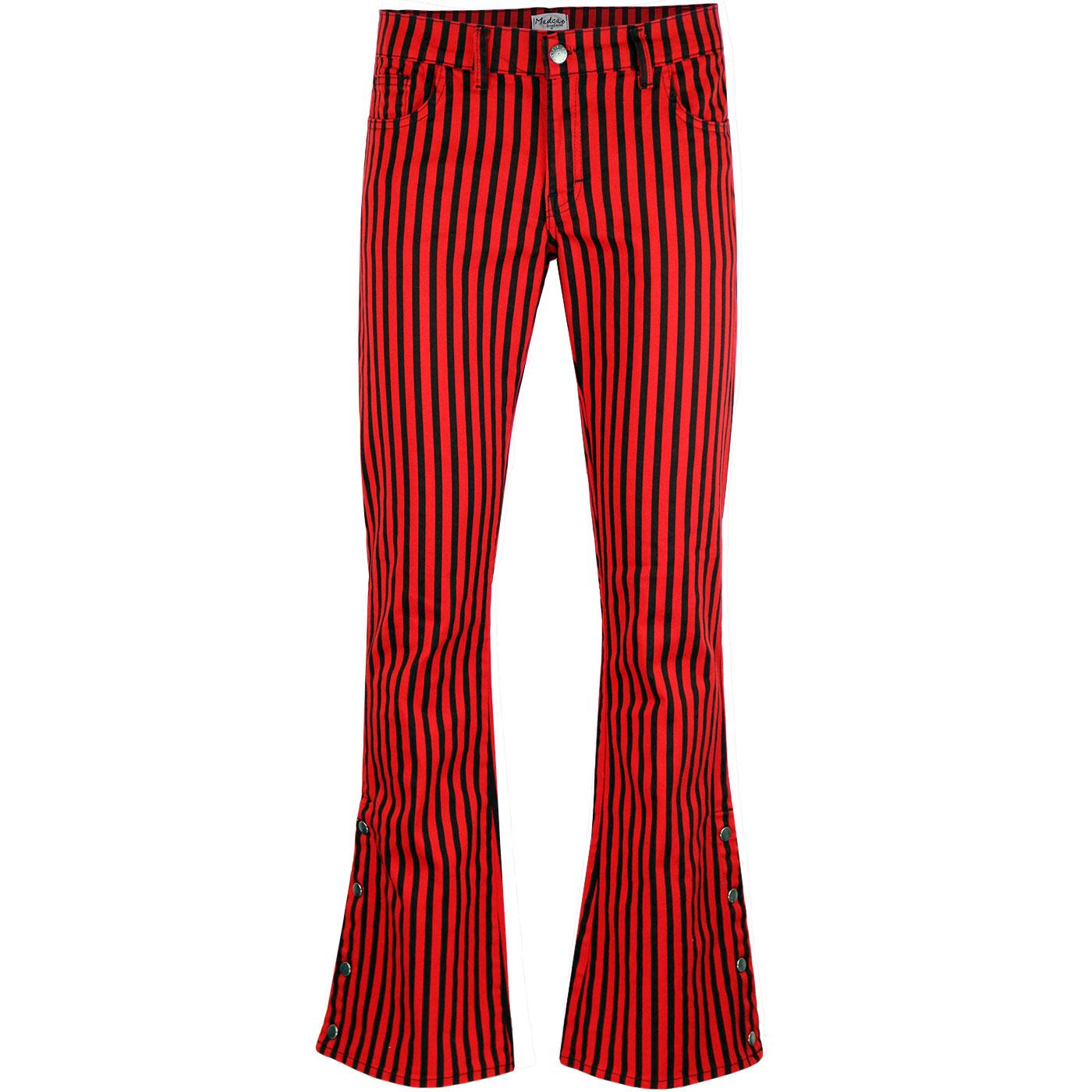 mens red and black striped trousers