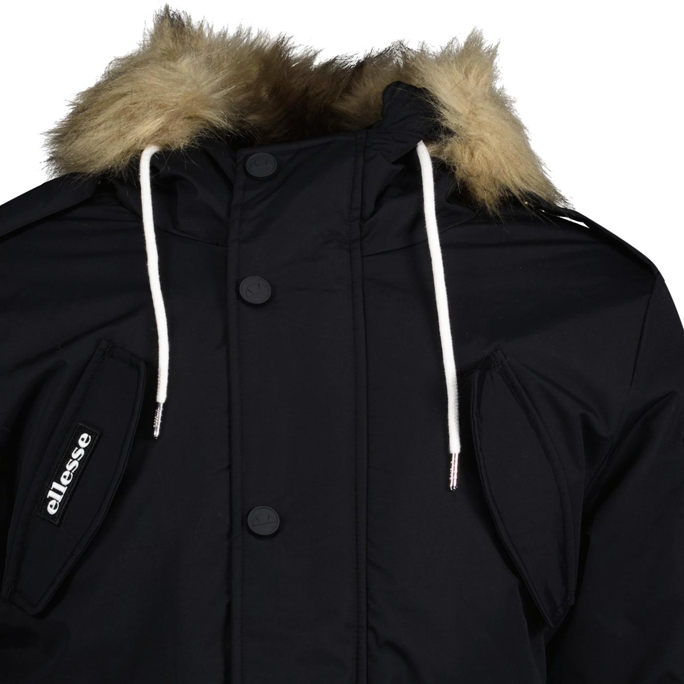 ELLESSE Blizzard Retro 90s Fleece Lined Parka Jacket in Black