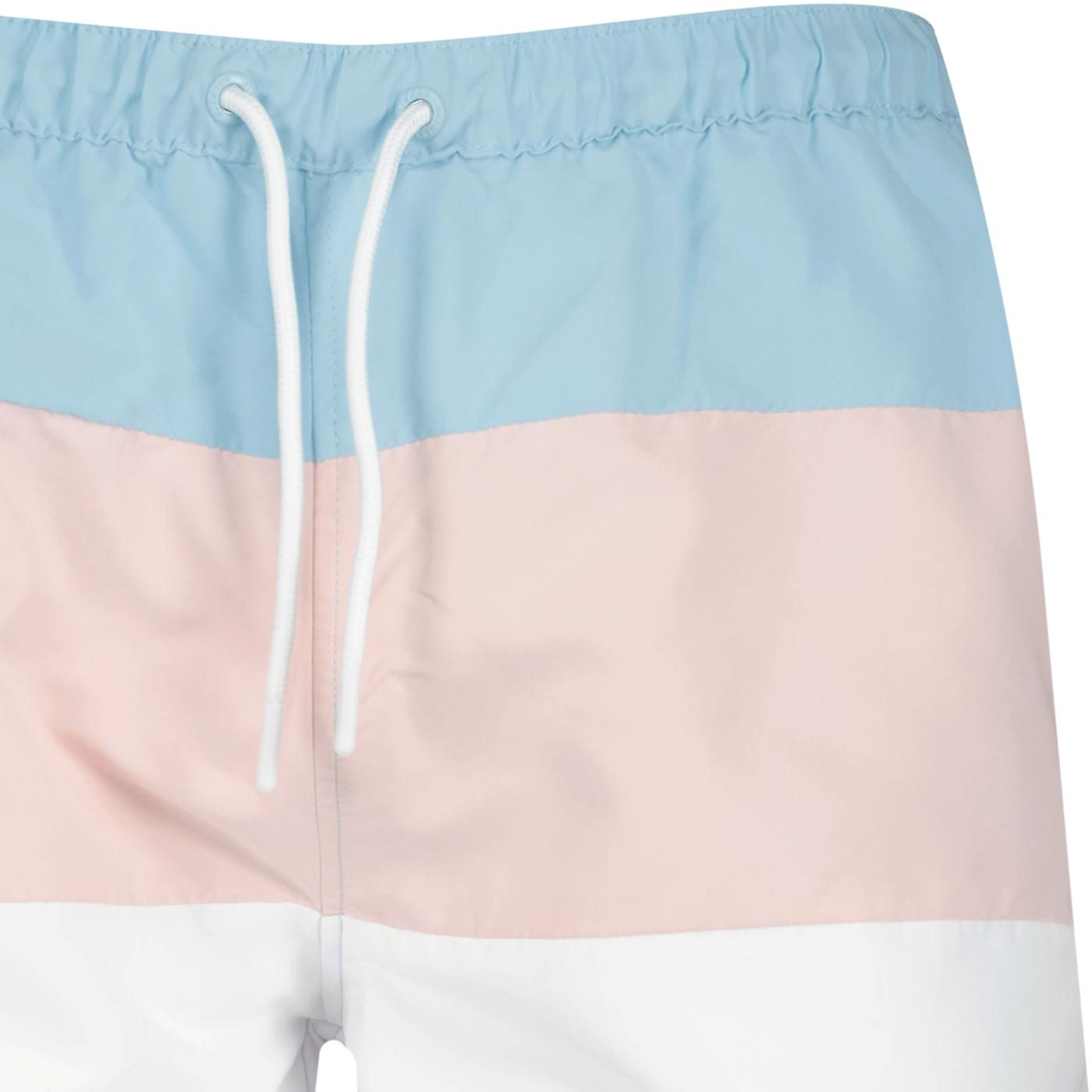 ELLESSE Cielo Retro 80s Colour Block Swim Shorts White Pink