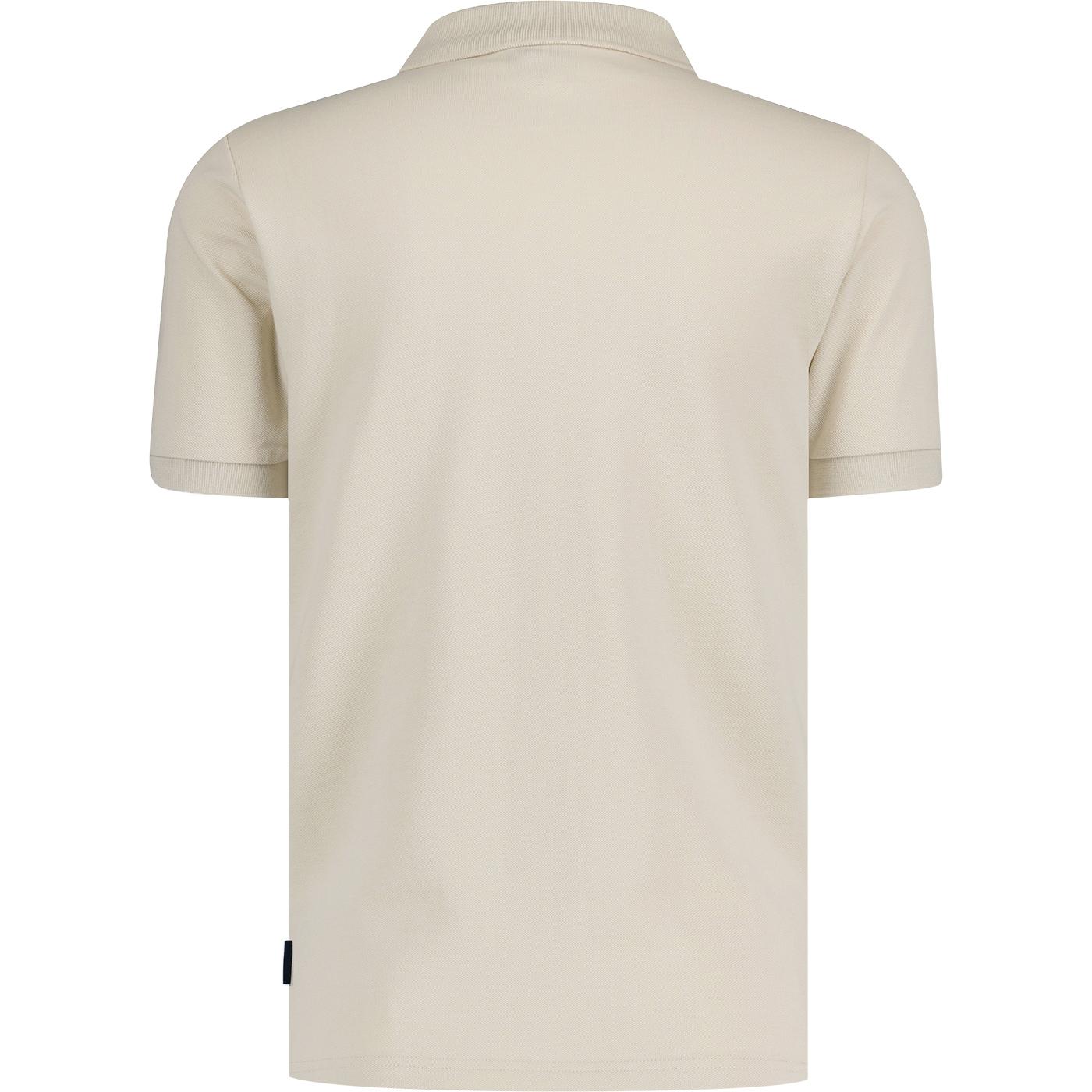 ELLESSE DAMIA Retro Striped Panel Pique Polo Shirt in Beige