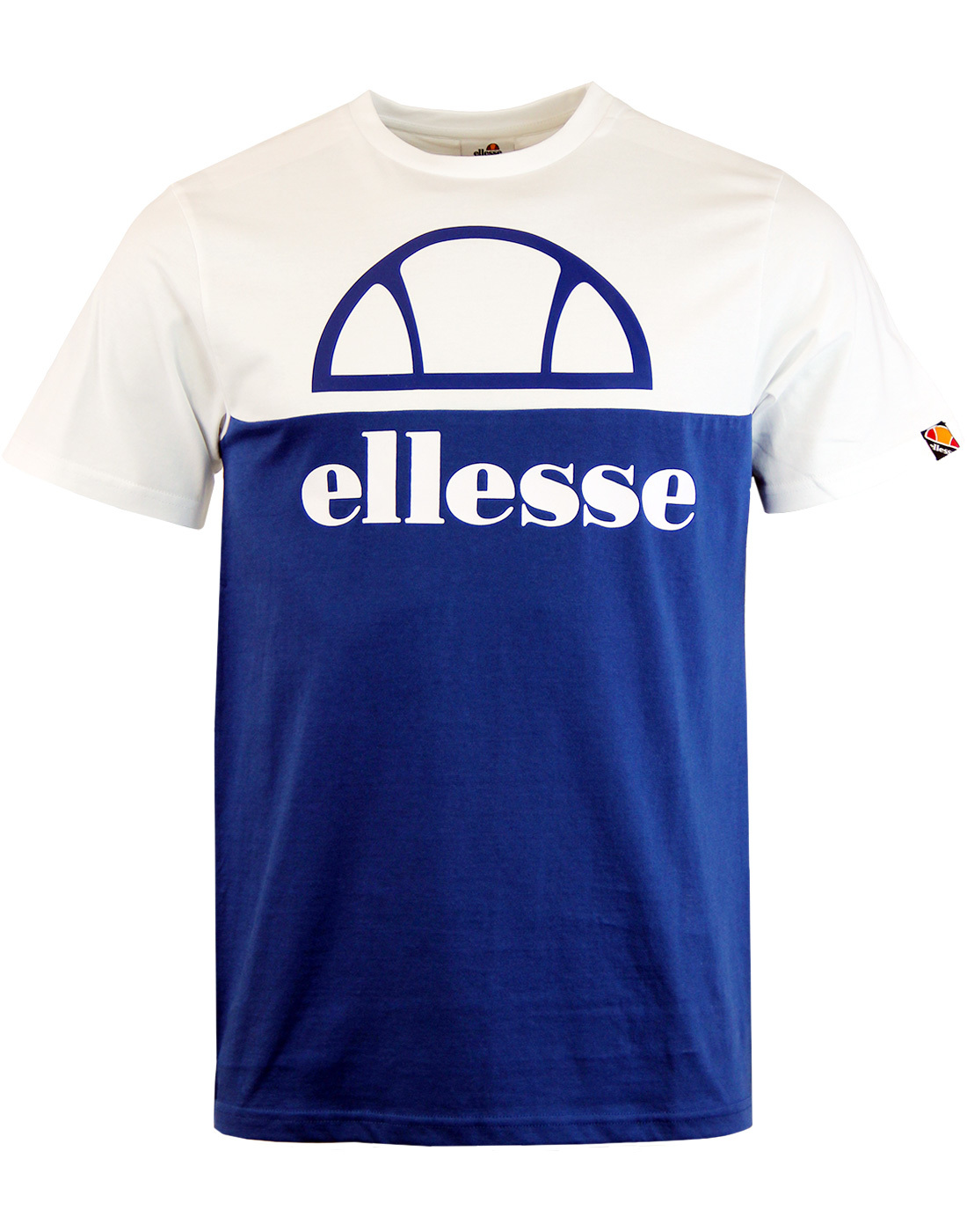 Olympico ELLESSE Cut & Sew Retro 80s Logo Tee in White/Blue