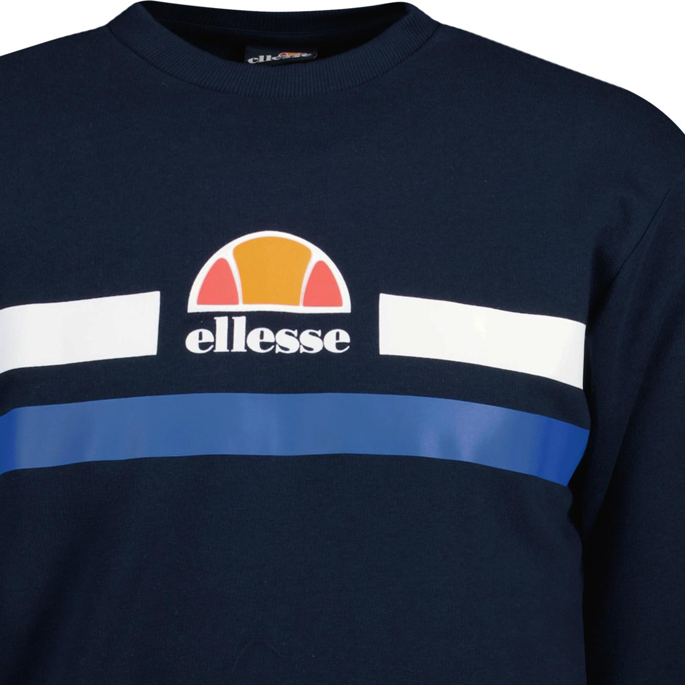 ELLESSE Prella Retro 80s Chest Stripe Logo Sweatshirt in Navy