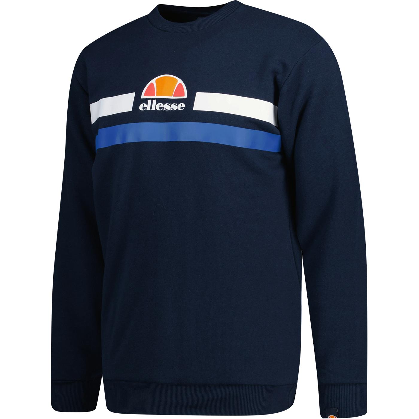 ELLESSE Prella Retro 80s Chest Stripe Logo Sweatshirt in Navy