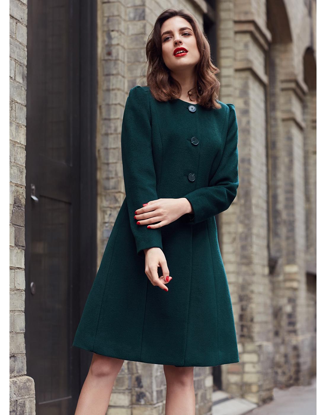 Amelia EMILY AND FIN Retro 60s Collarless Coat Grn