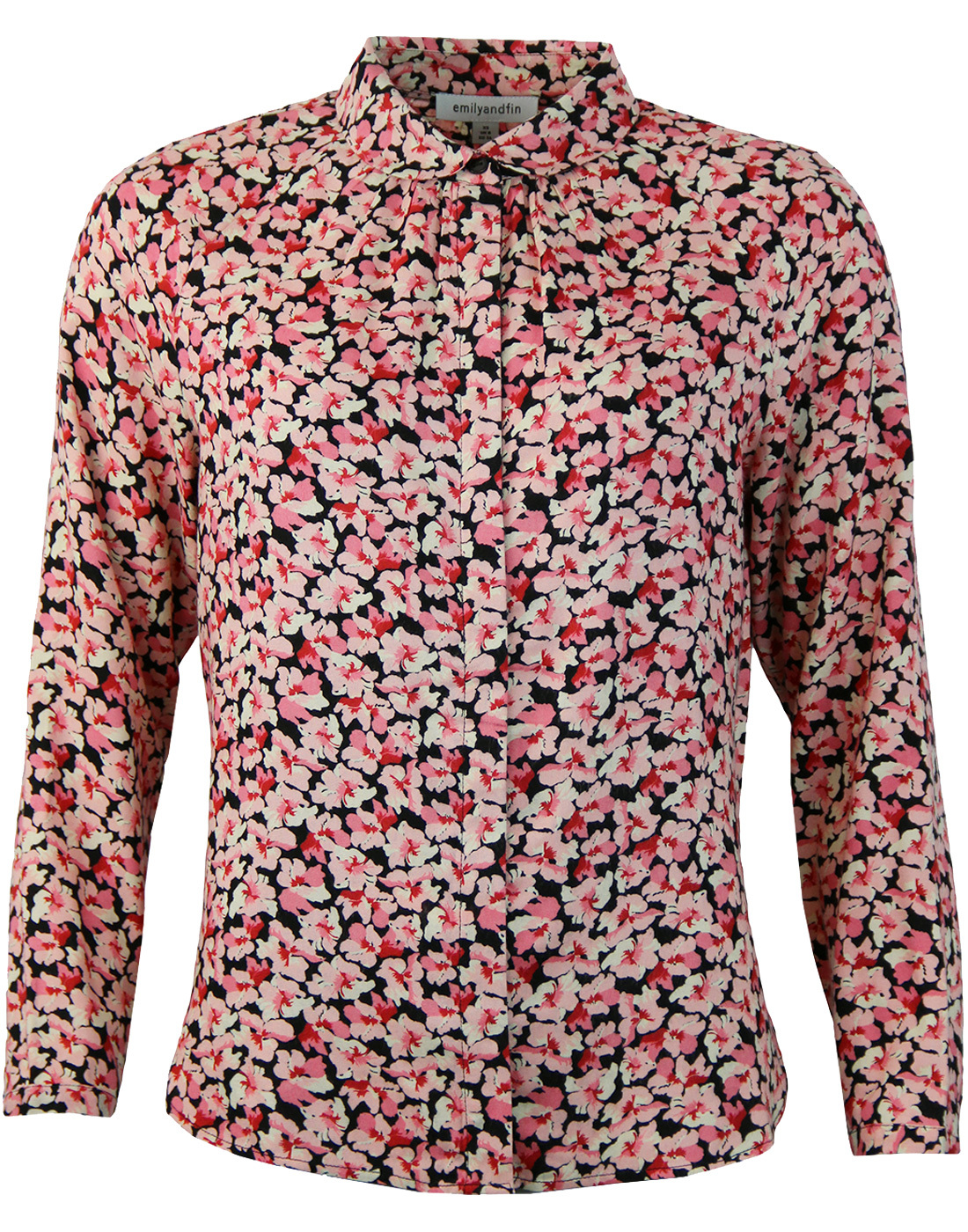 EMILY AND FIN Katie Womens Retro 60s Floral Shirt in Pink/Black