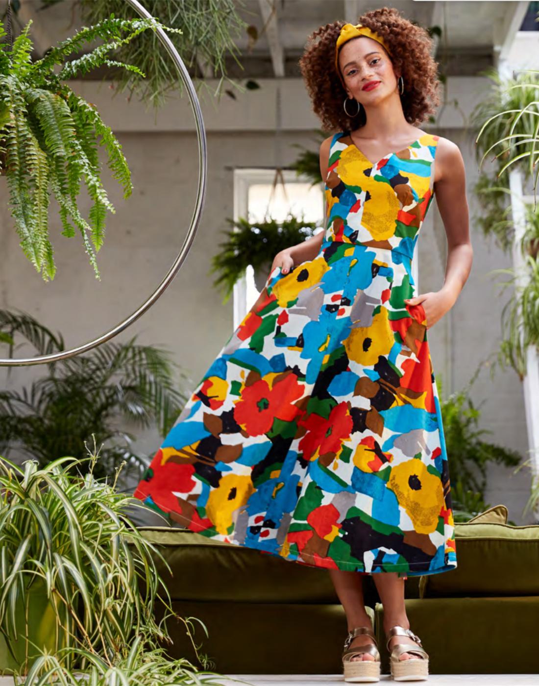 EMILY AND FIN Margot Vintage 50s Painted Floral Midi Dress