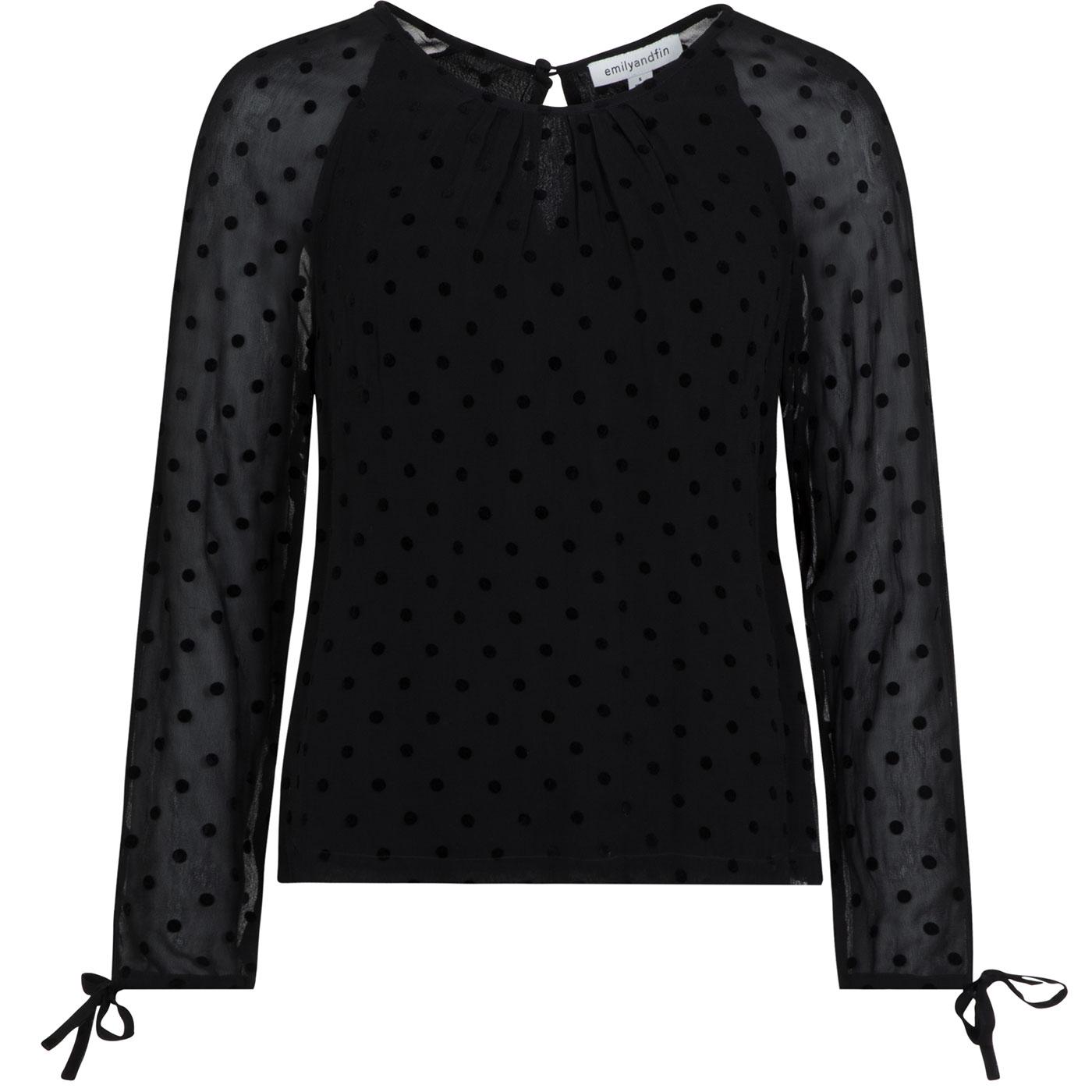 Stephy EMILY AND FIN Retro Flock Spot Top in Black