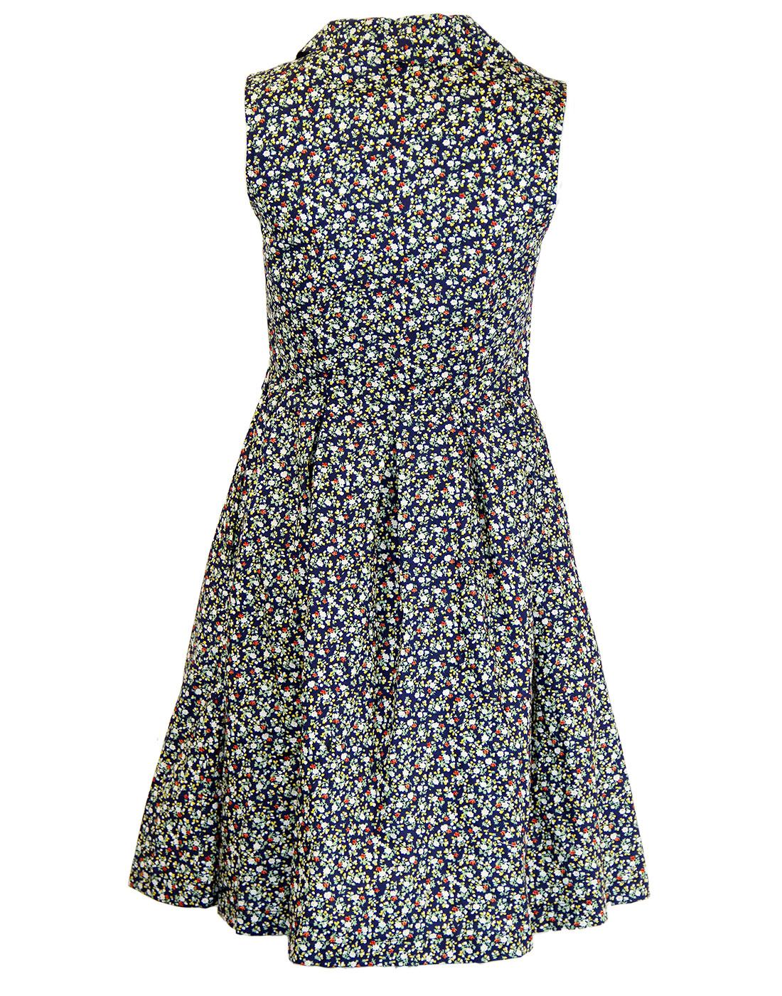 eUKalyptus Nancy Retro 1950s Floral Vintage Shirt Dress in Navy