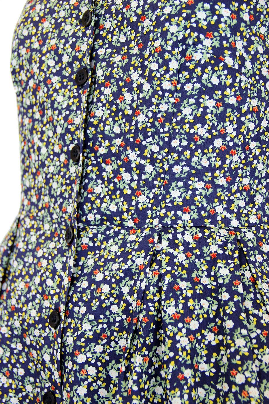 eUKalyptus Nancy Retro 1950s Floral Vintage Shirt Dress in Navy