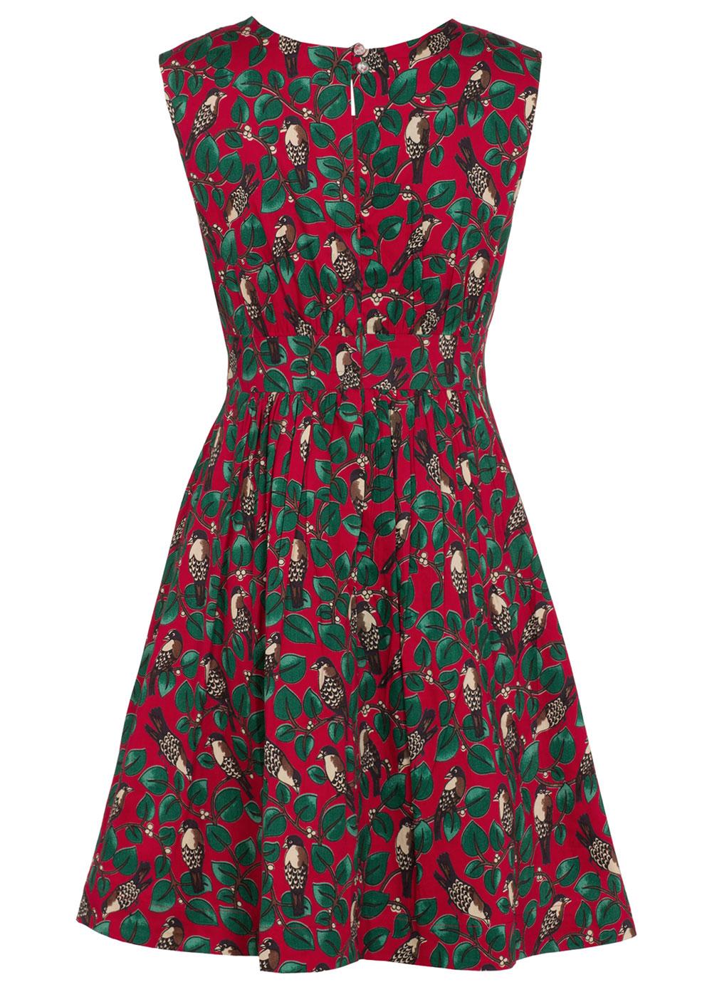 EMILY AND FIN Lucy Red Winter Bird Retro 60s A-Line Mod Dress