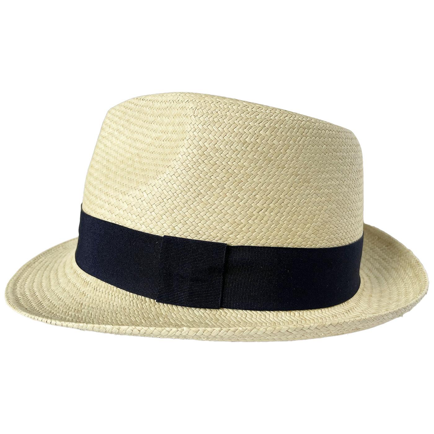 Failsworth Hand Woven Retro Contrast Band Panama Hat in Natural