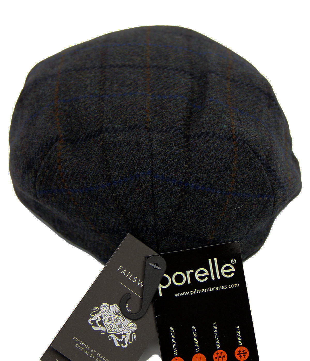 FAILSWORTH Retro 1960s Mod Tweed Check Waterproof Flat Cap Blue