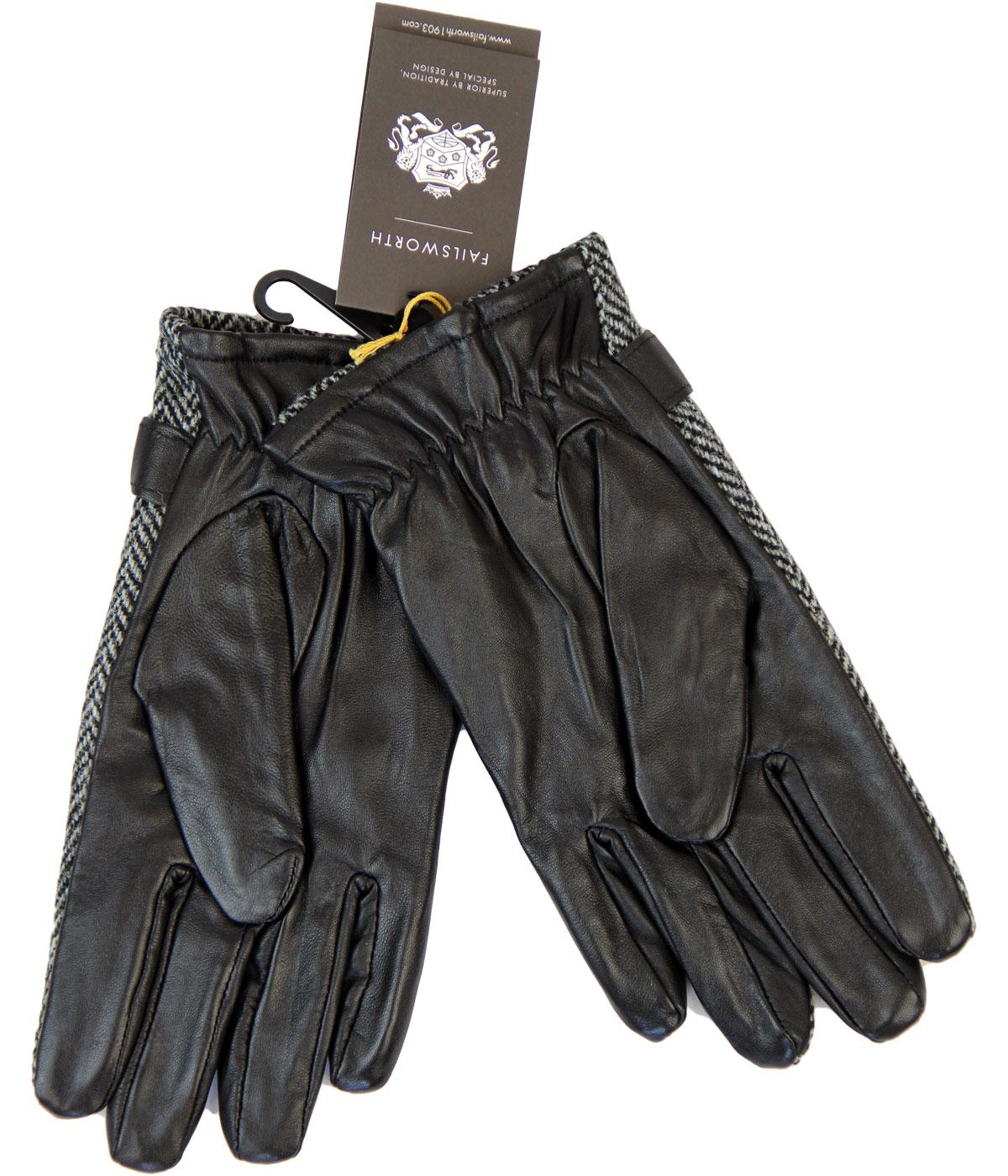 Failsworth Harris Tweed Retro 50s Vintage Leather Gloves in Grey