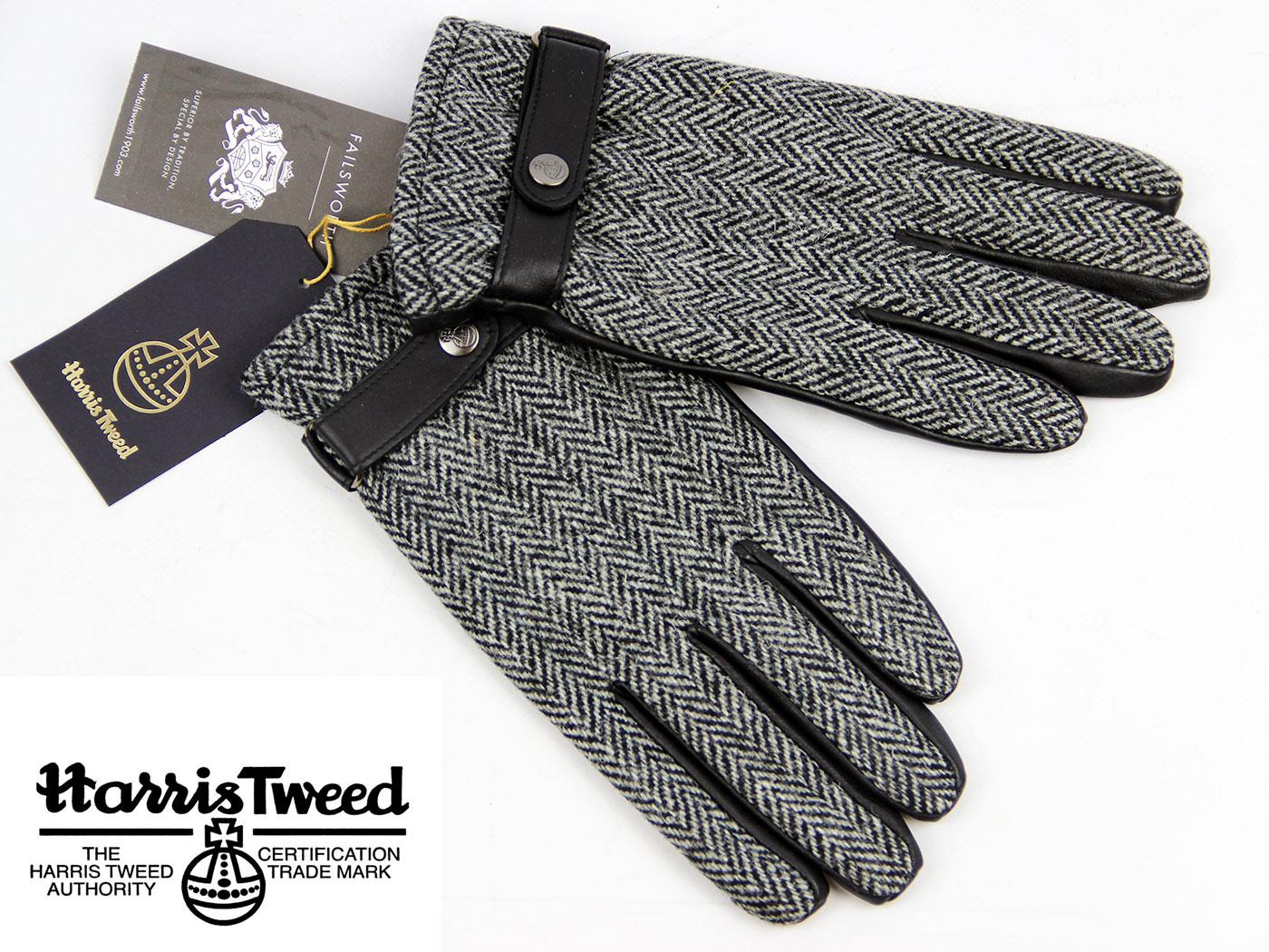 Harris Tweed & Leather Retro 1970s Gloves (Grey)