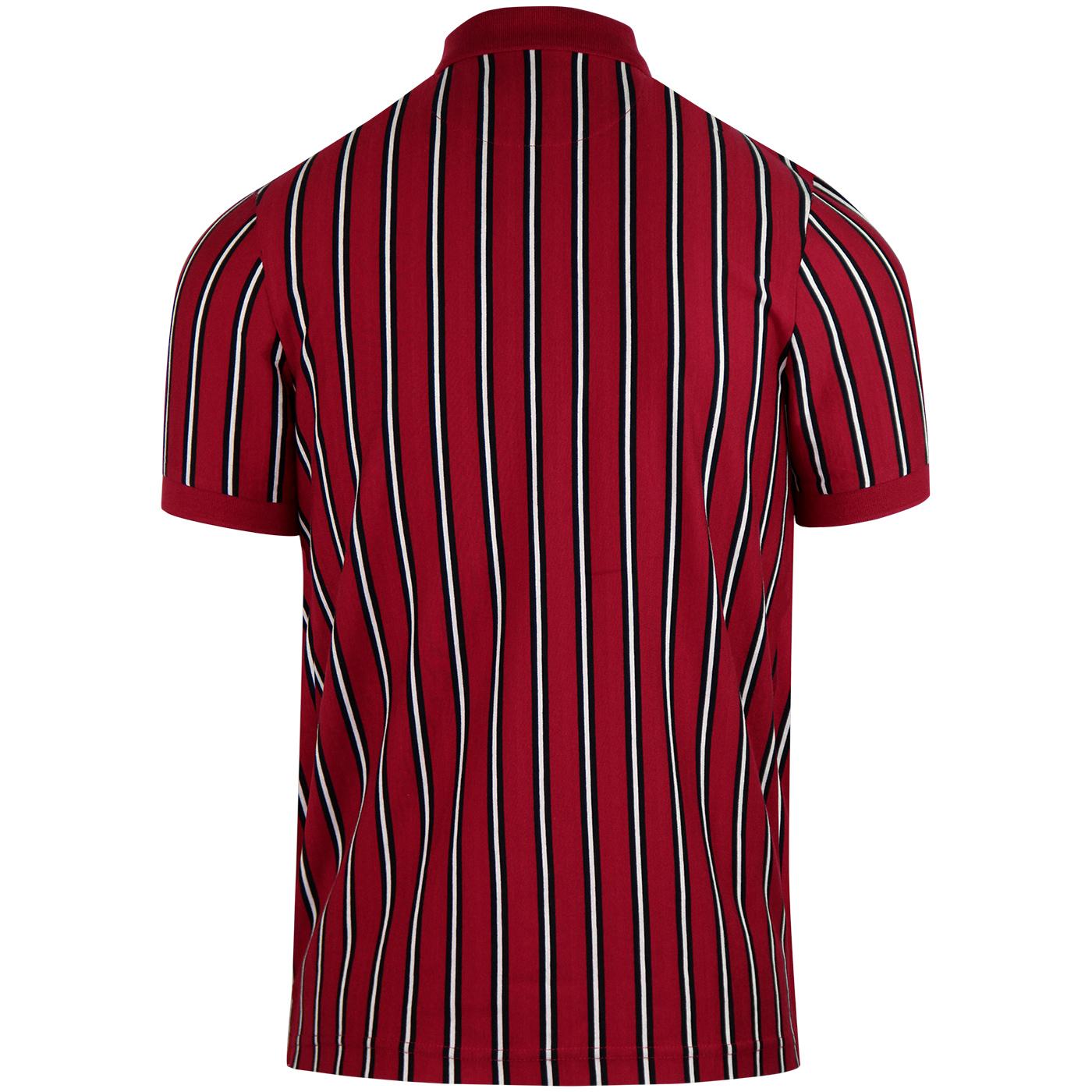 FARAH Altham Indie Vertical Stripe Retro Polo Shirt (Fire Brick)
