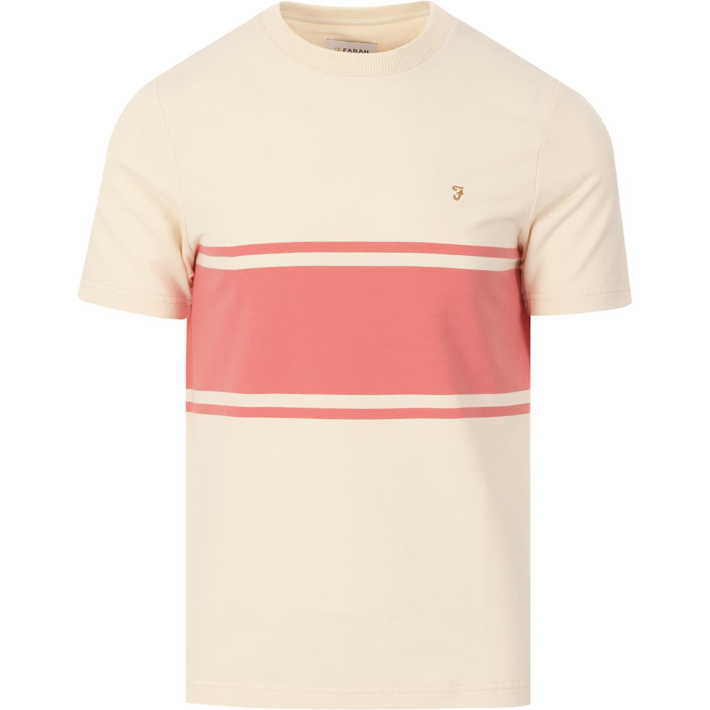 FARAH Belair Men's Retro Mod Block Stripe T-shirt in Cream
