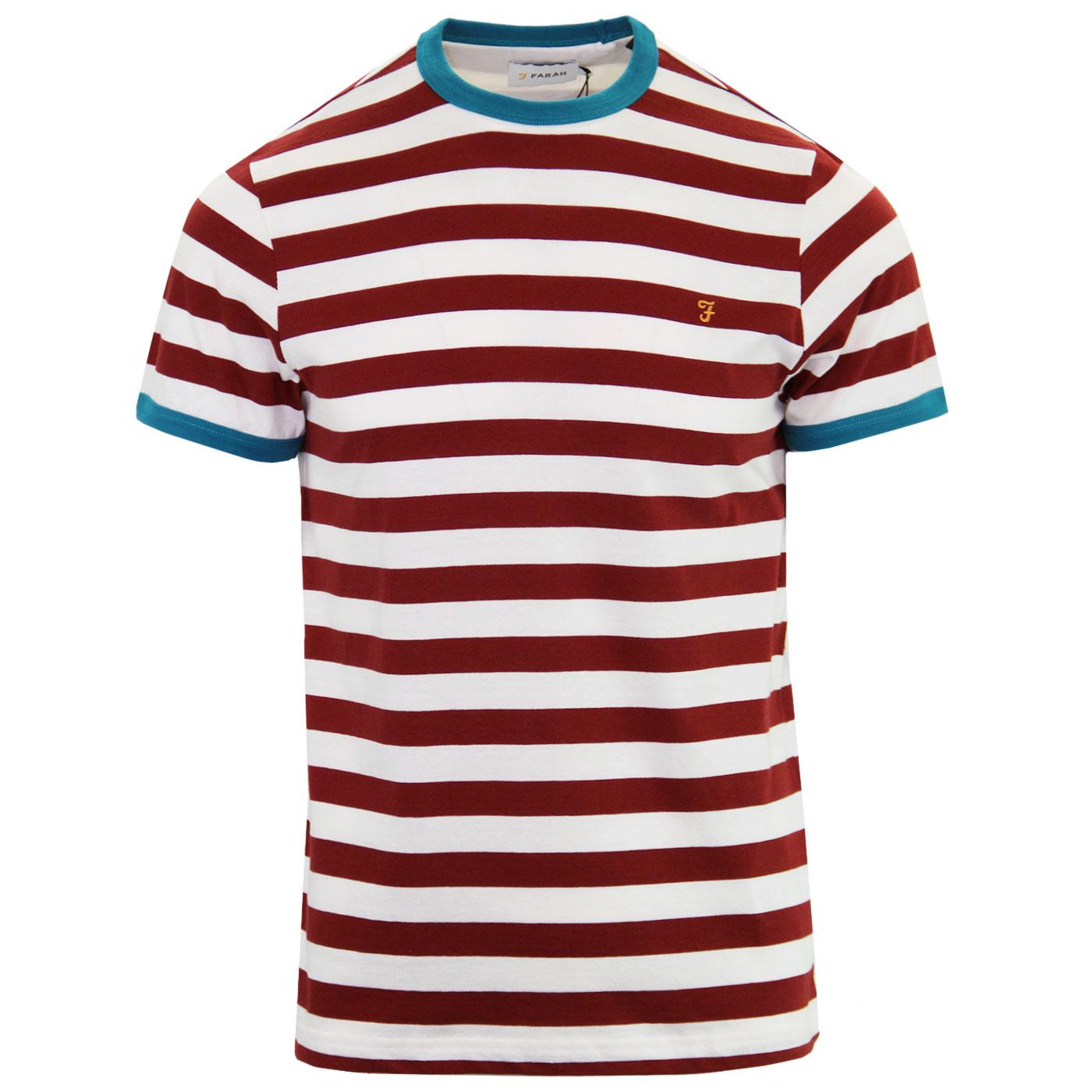 FARAH Belgrove Mens Retro Striped Ringer T-Shirt Bright Aqua