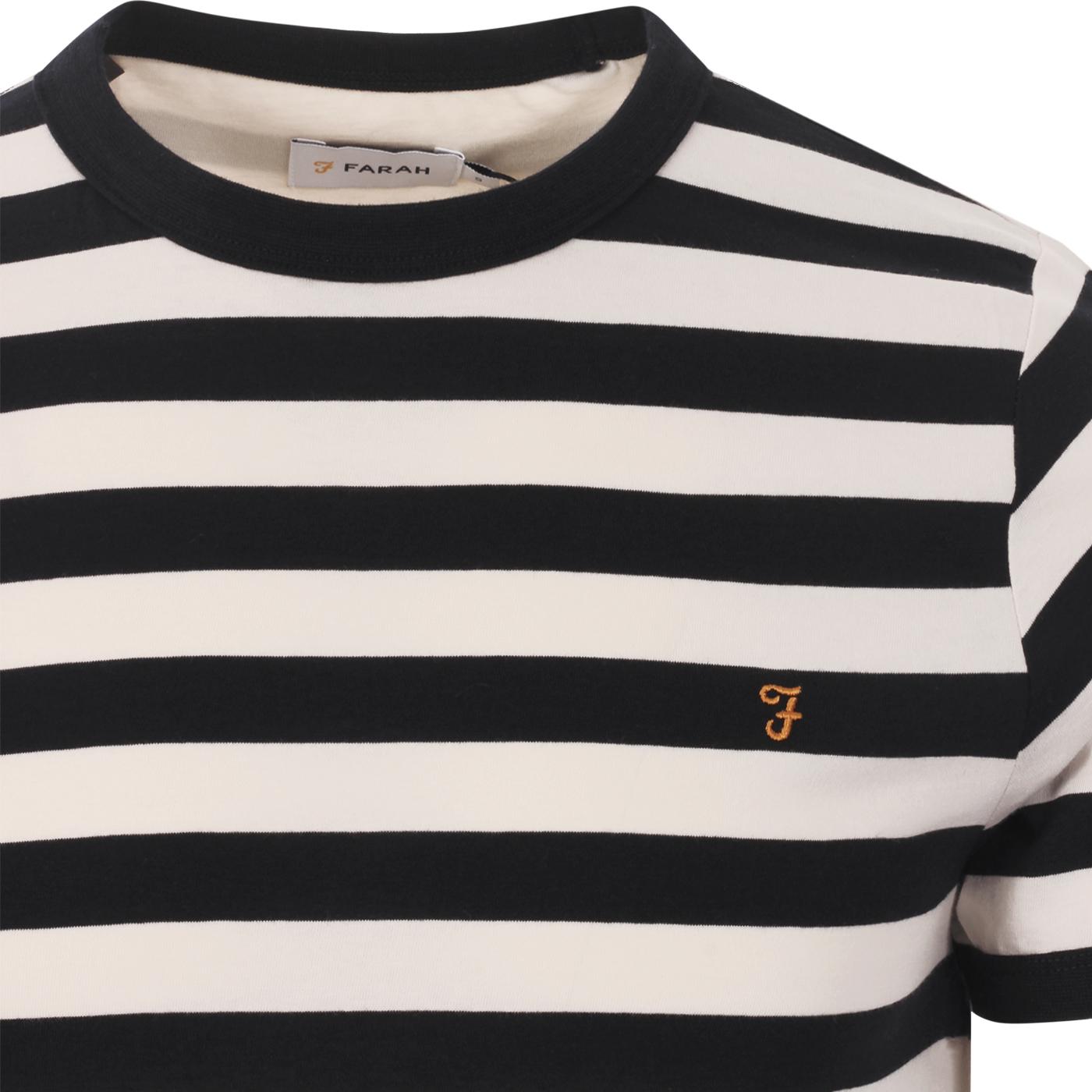 FARAH Belgrove Mens Retro Mod Striped T-Shirt In Ecru