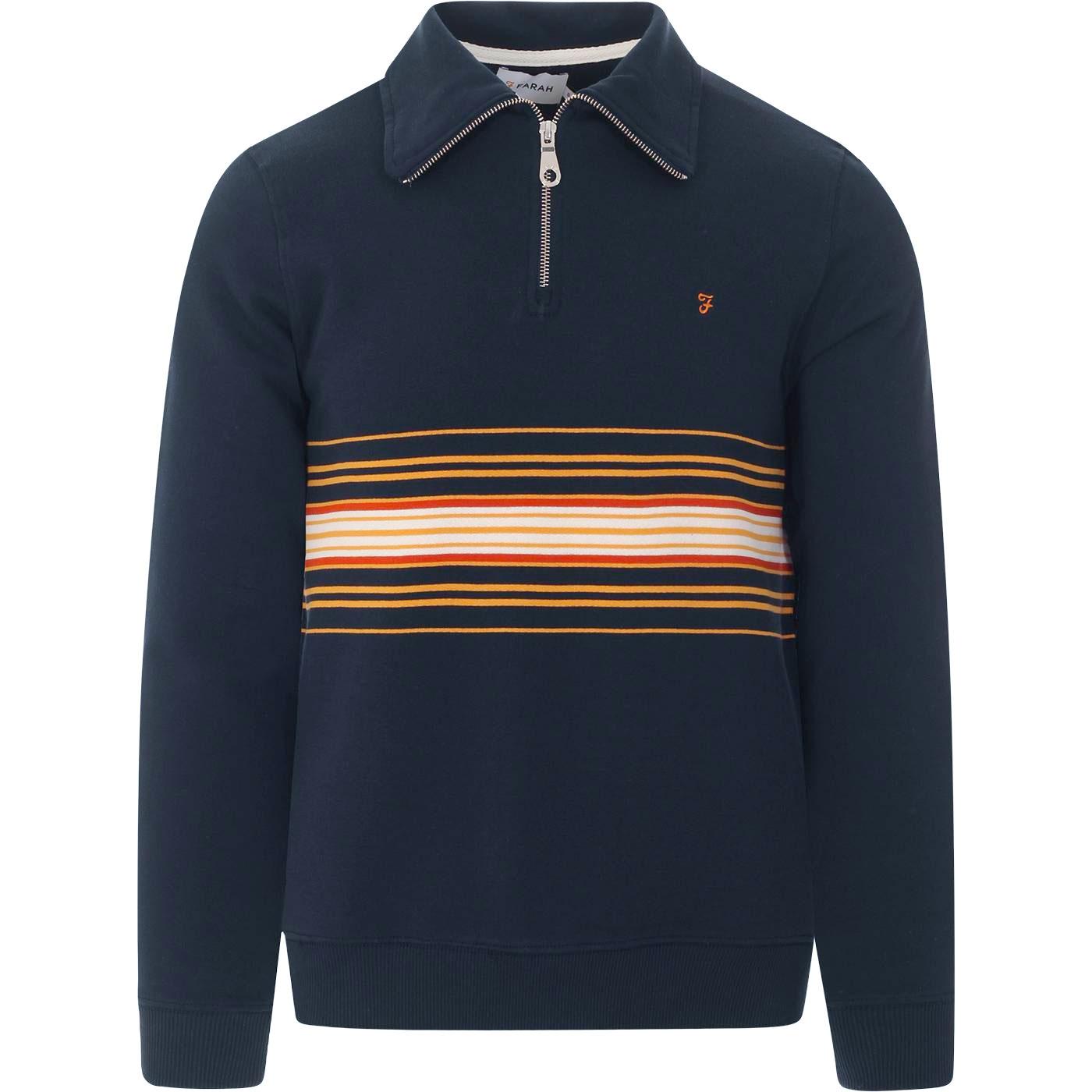 Bentham FARAH Retro 70s Stripe Zip Neck Sweatshirt