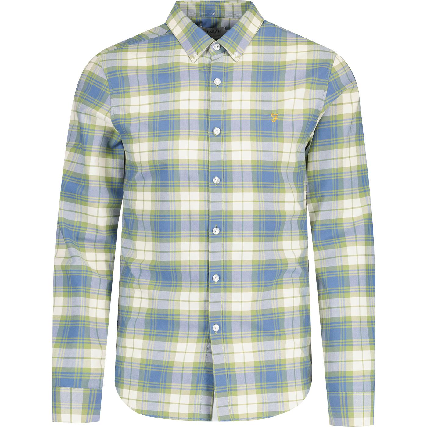 Farah Brewer Mod Slim Fit Check Oxford Shirt Blue