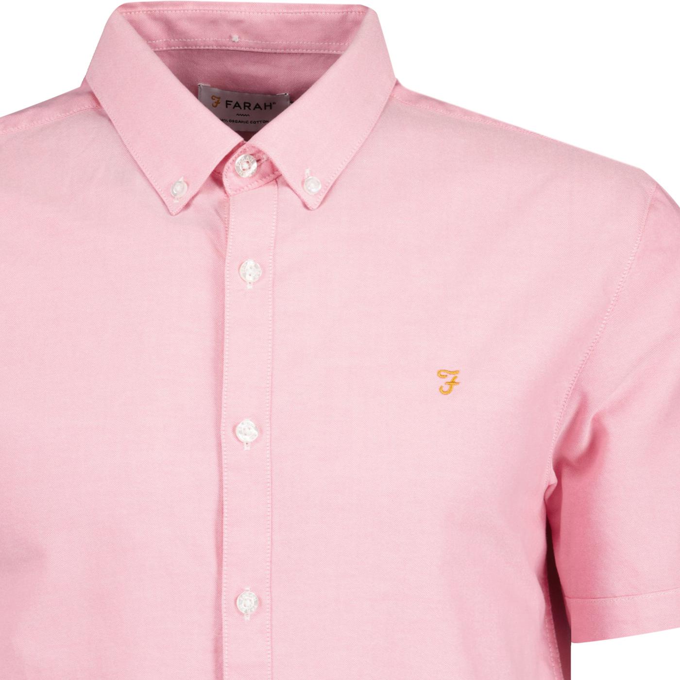 Brewer Farah Retro Mod Ss Oxford Shirt In Coral Pink 1321