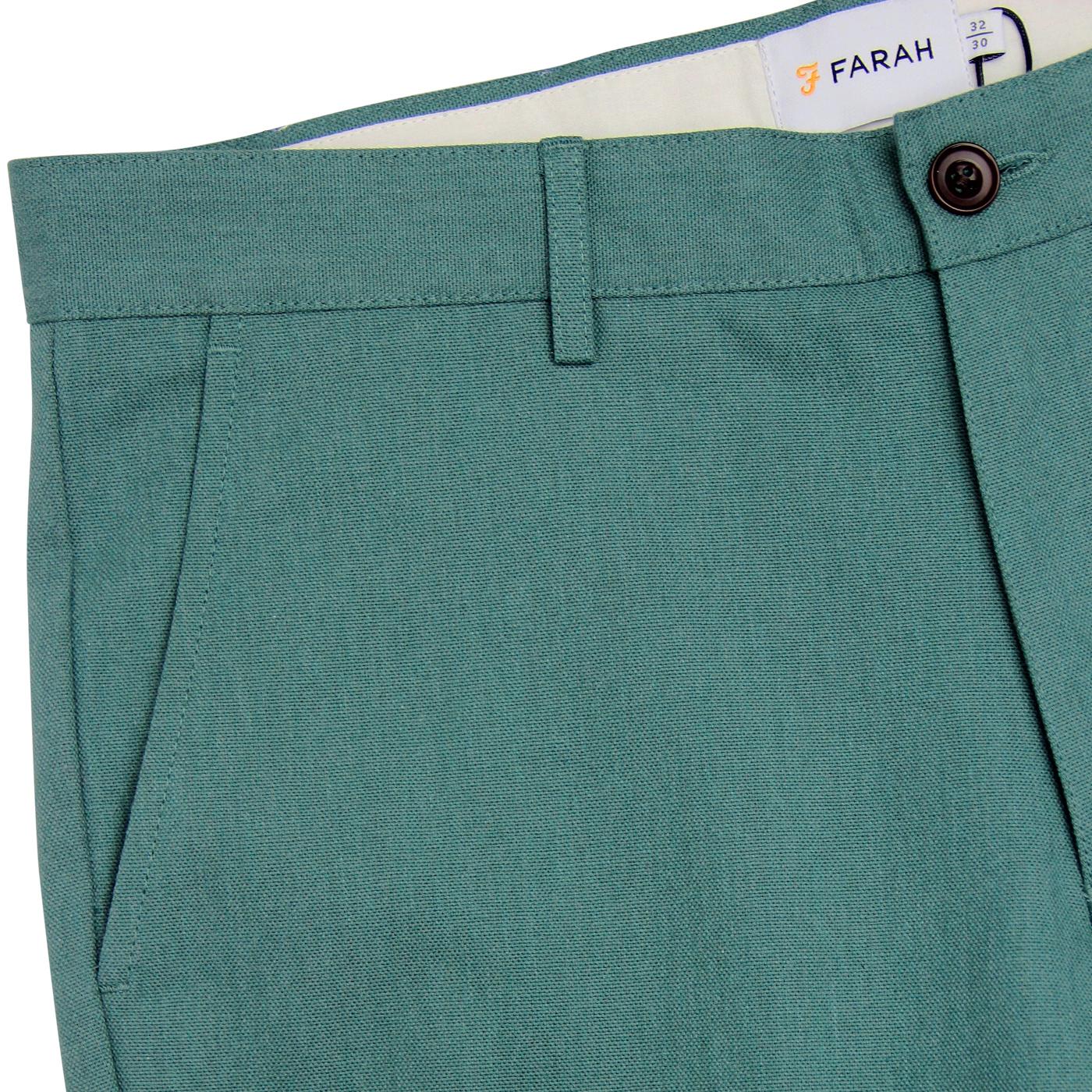FARAH Elm Retro 1960s Mod Slim Hopsack Trousers in Green