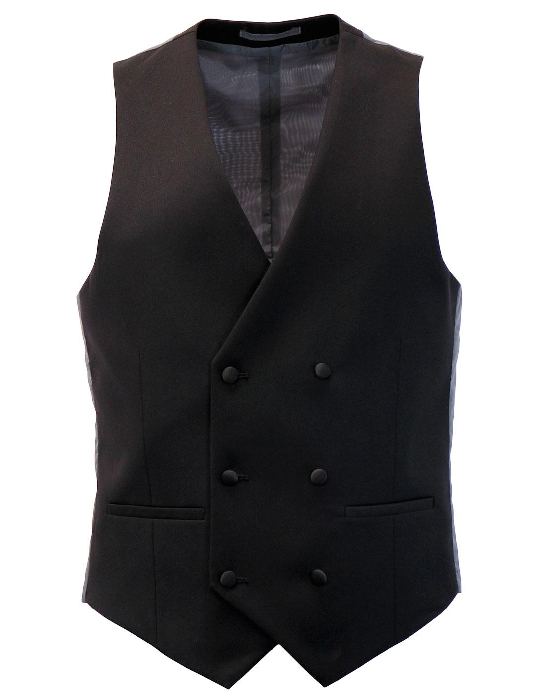 FARAH Sandfield Retro Double Breasted Dinner Suit Waistcoat Black