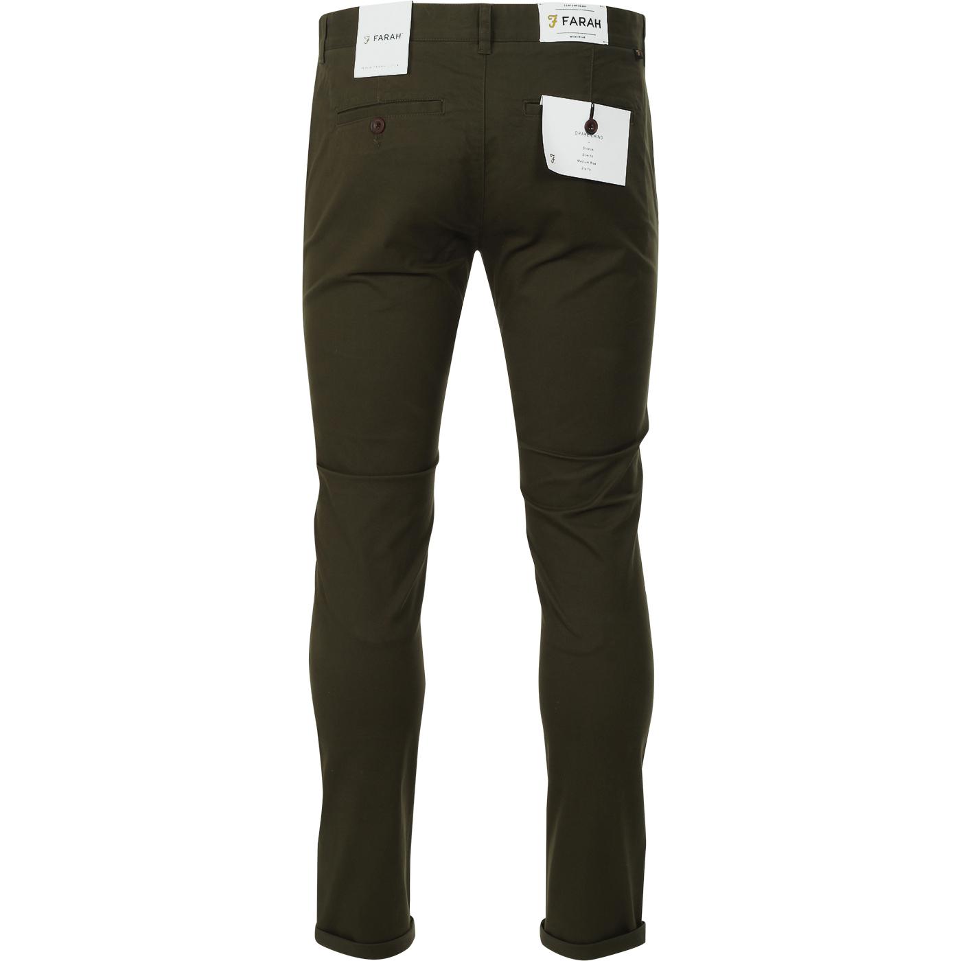 FARAH Drake Men's Retro Mod Twill Chino Trousers in Green