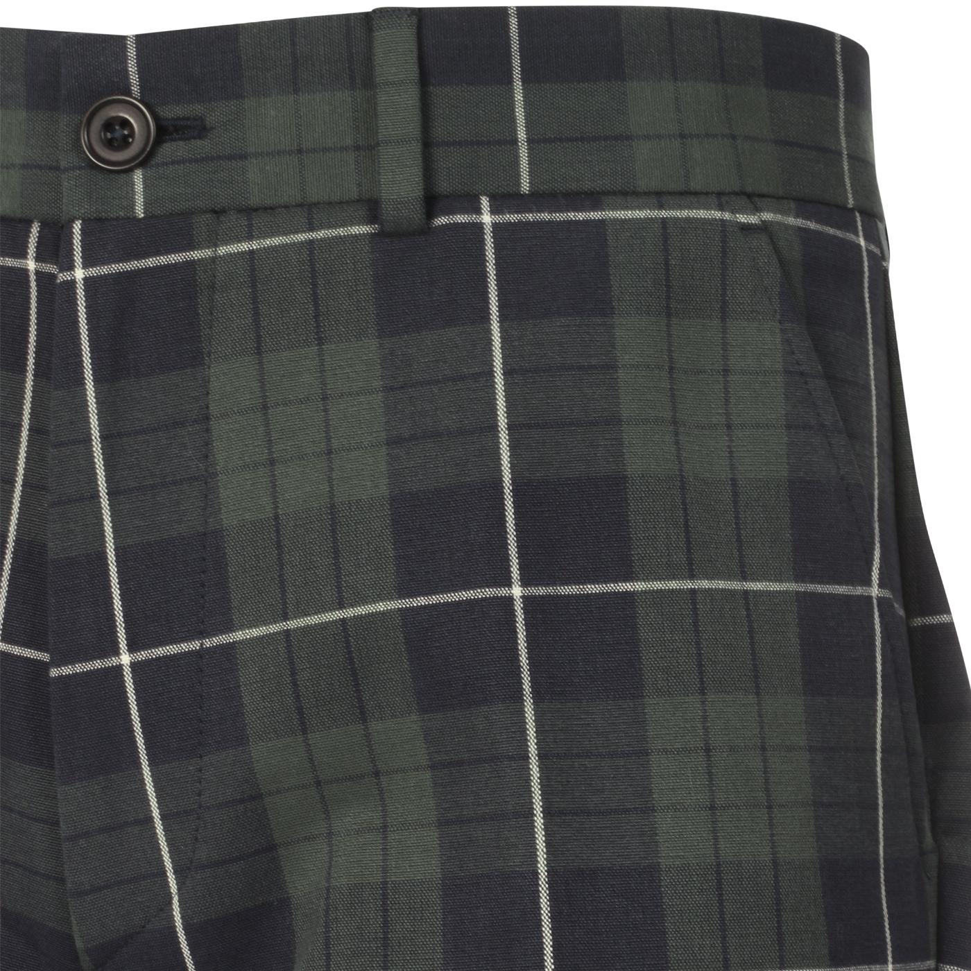 FARAH 100 Elm 1960s Mod Tartan Check Trousers in Yale