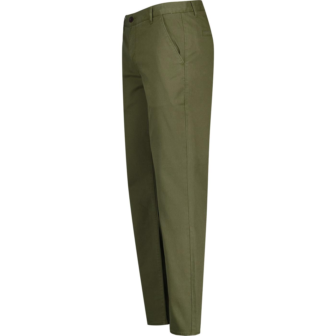 Elm Farah Organic Cotton Twill Retro Mod Slim Fit Chinos Olive