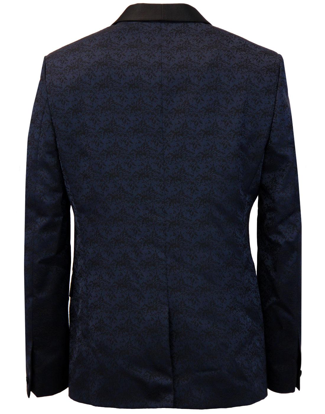 FARAH Keeling Retro 1960s Mod Floral Jacquard Suit Jacket in Navy