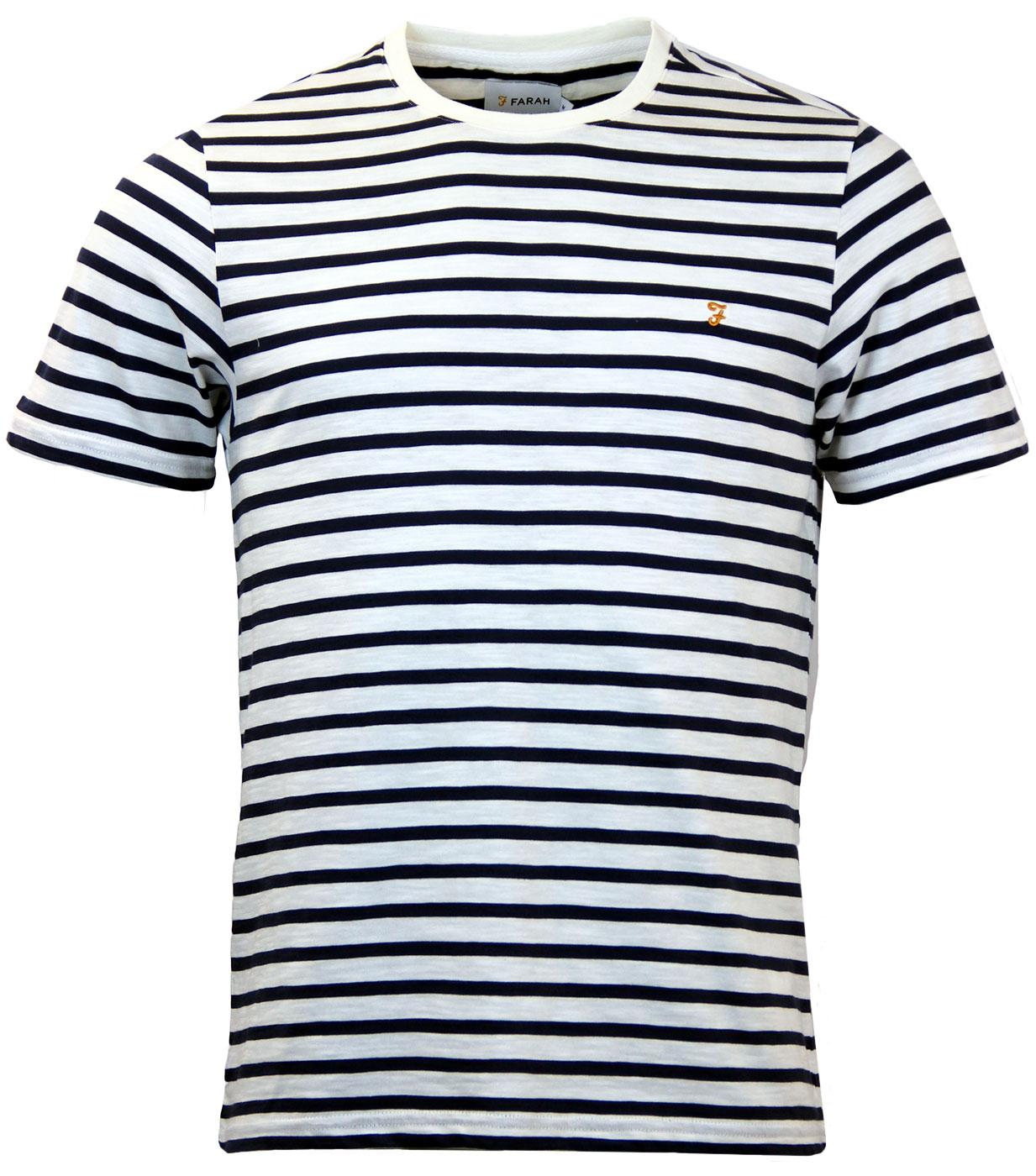 FARAH Gieger Retro Mod Sixties Striped T-Shirt in Ink Blue