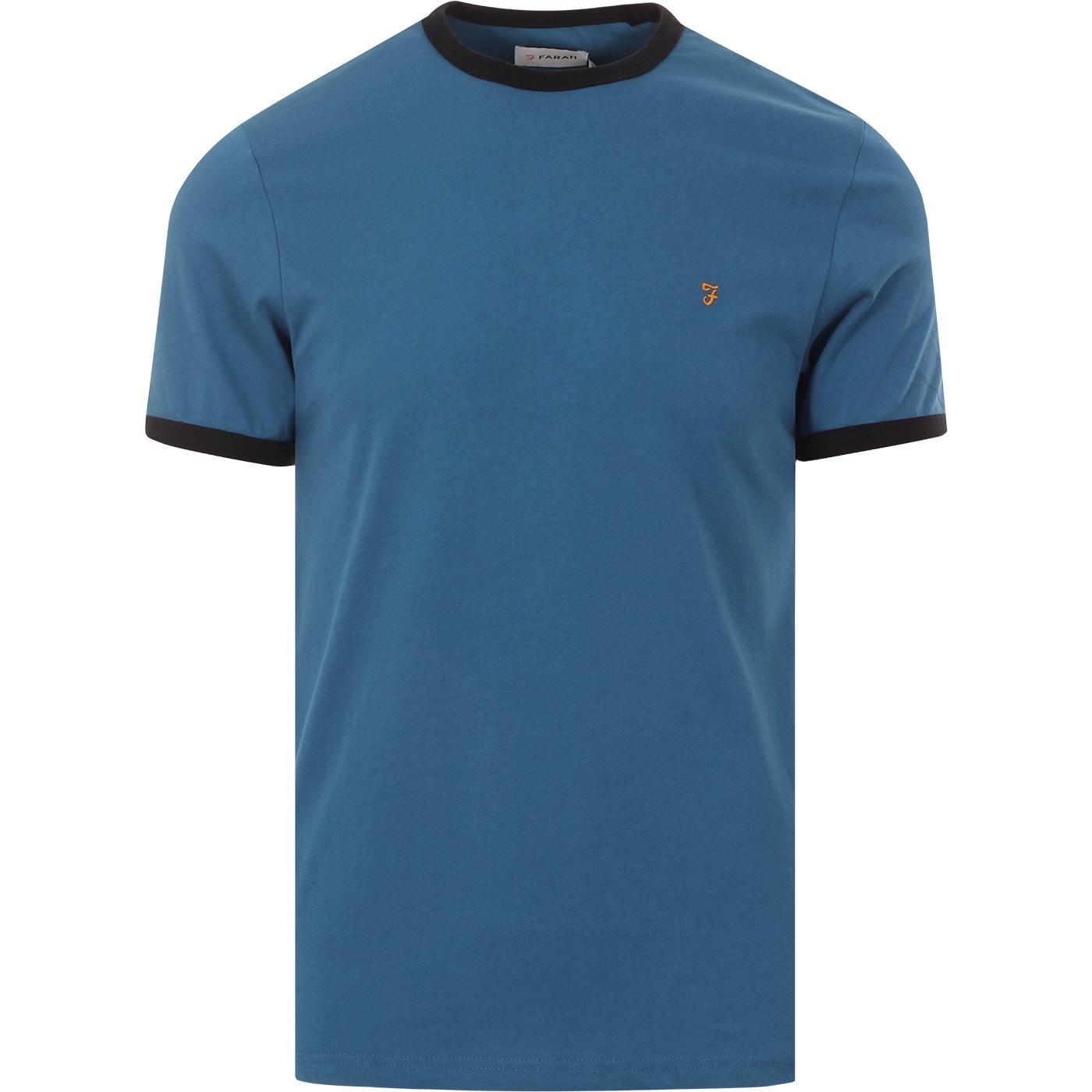 FARAH Groves Men's Retro Mod Ringer T-Shirt in Farah Blue