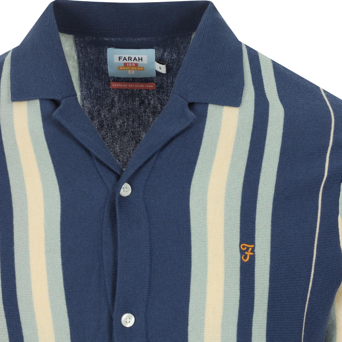 Heisig FARAH 100 Retro Mod Knit Stripe Revere Collar Shirt