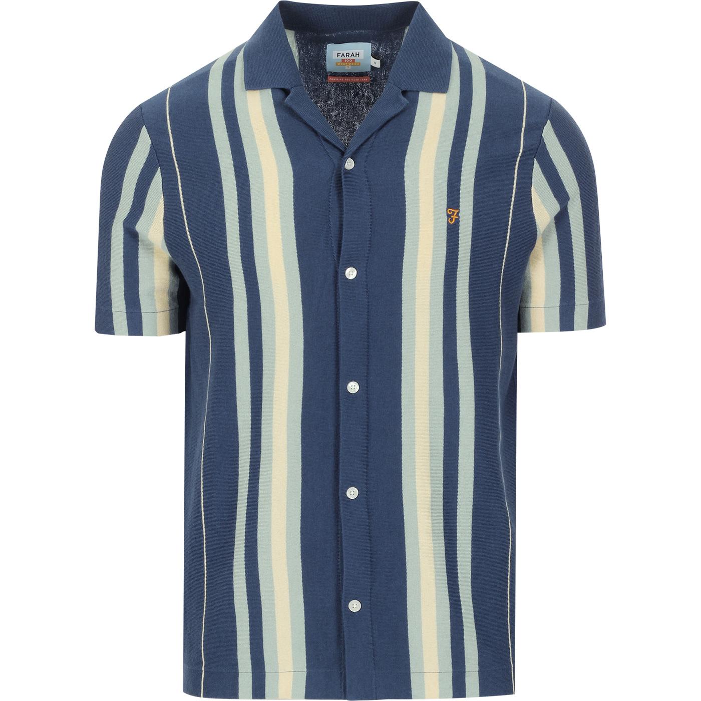 Heisig FARAH 100 Retro Mod Knit Stripe Revere Collar Shirt