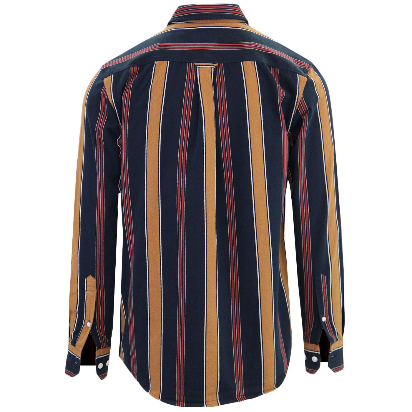 FARAH Laird Retro 60s Mod Stripe Oxford Shirt in True Navy
