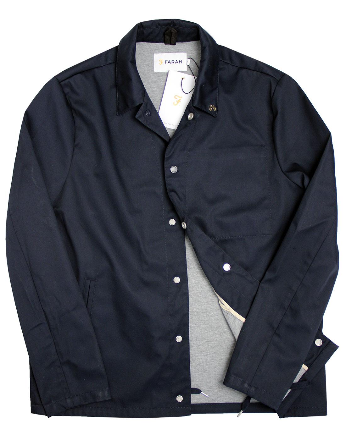 FARAH 'Marr' Retro 1960's Snap front Coach Jacket in True Navy