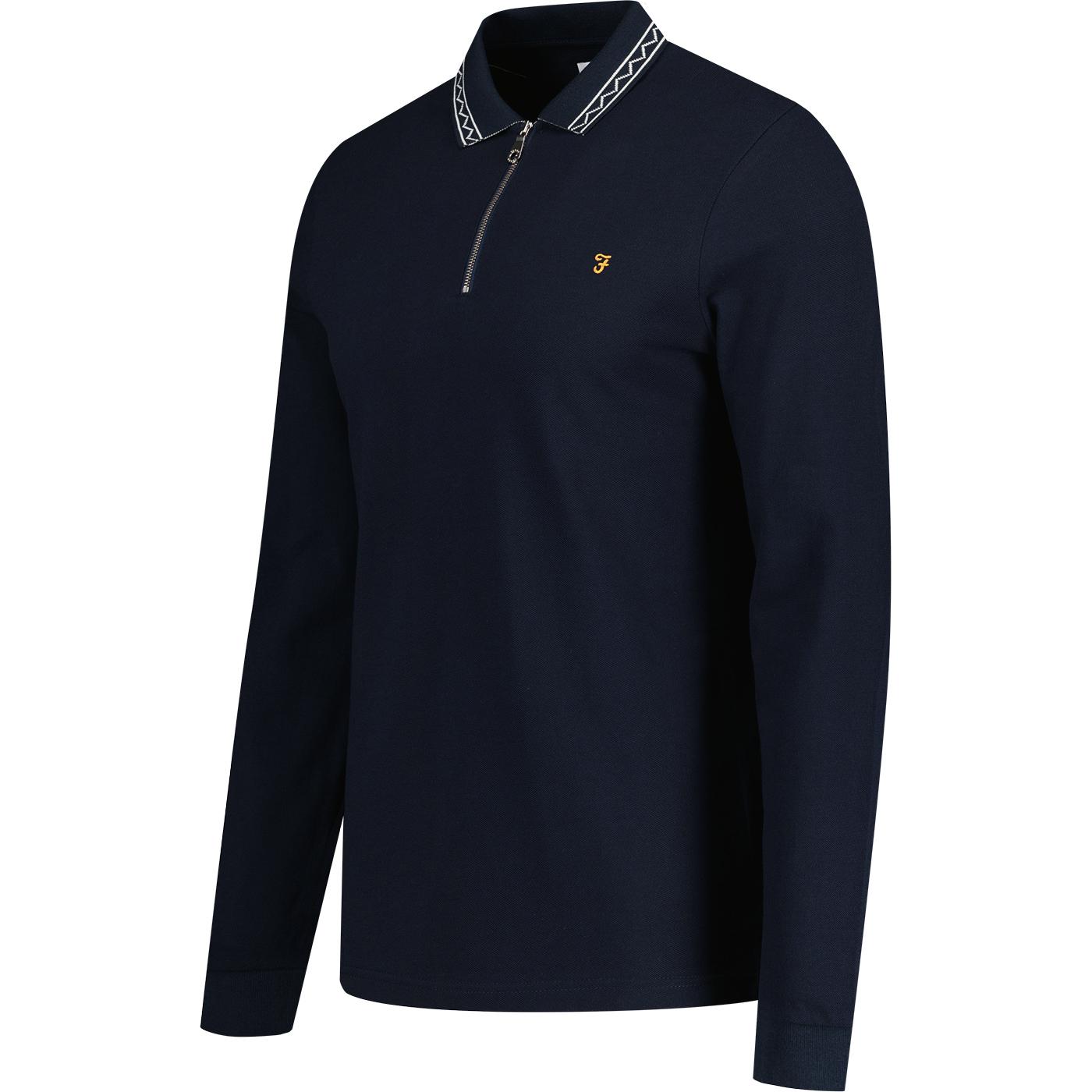 福袋 セール Milan FARAH Zig-Zag Navy True in Polo L/S Zip Quarter Tipped トップス