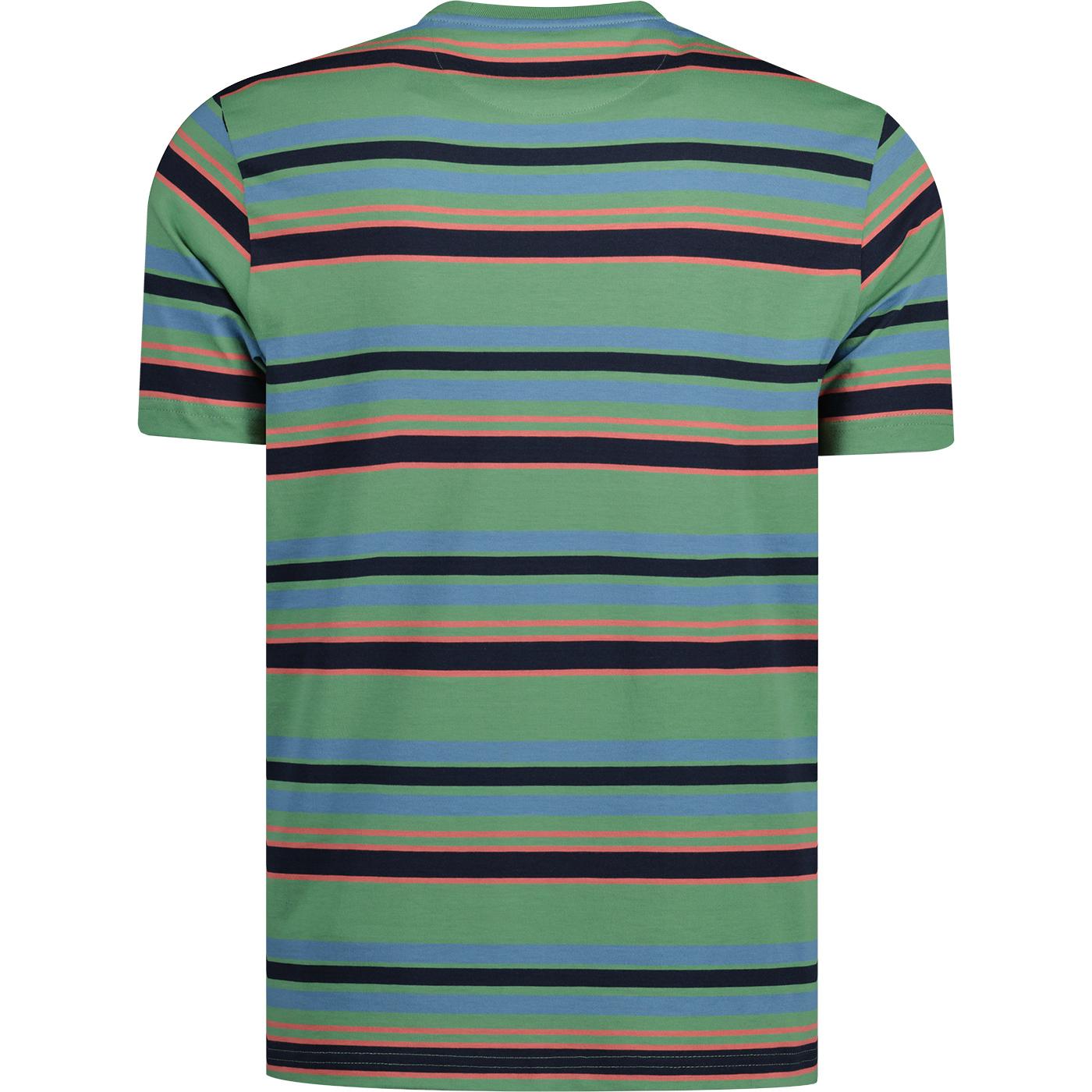 FARAH Nash Men's Retro 70s Bold Stripe Tee in Green Aloe