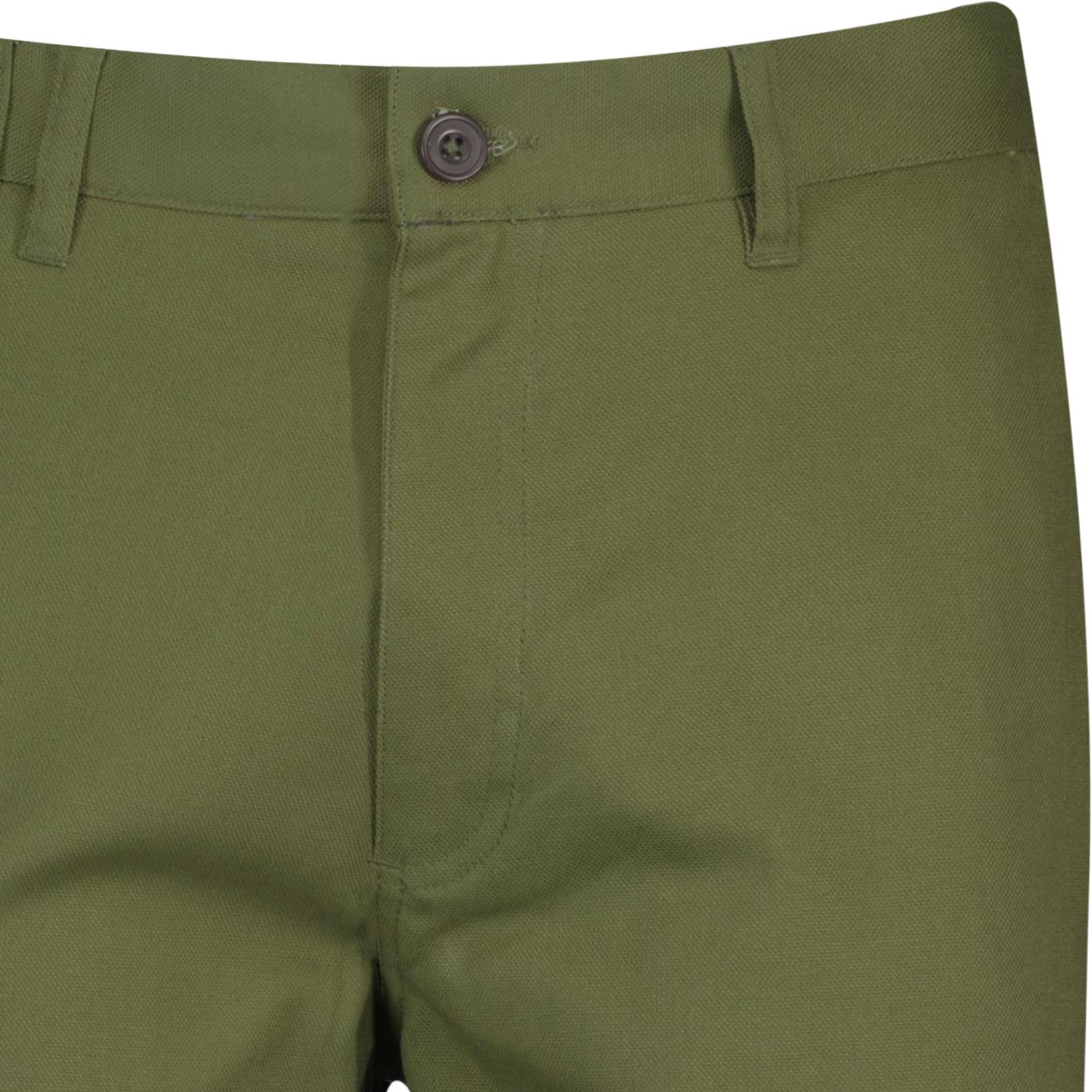 Farah Norwood Retro Hopsack Flat Front Trousers Olive Green