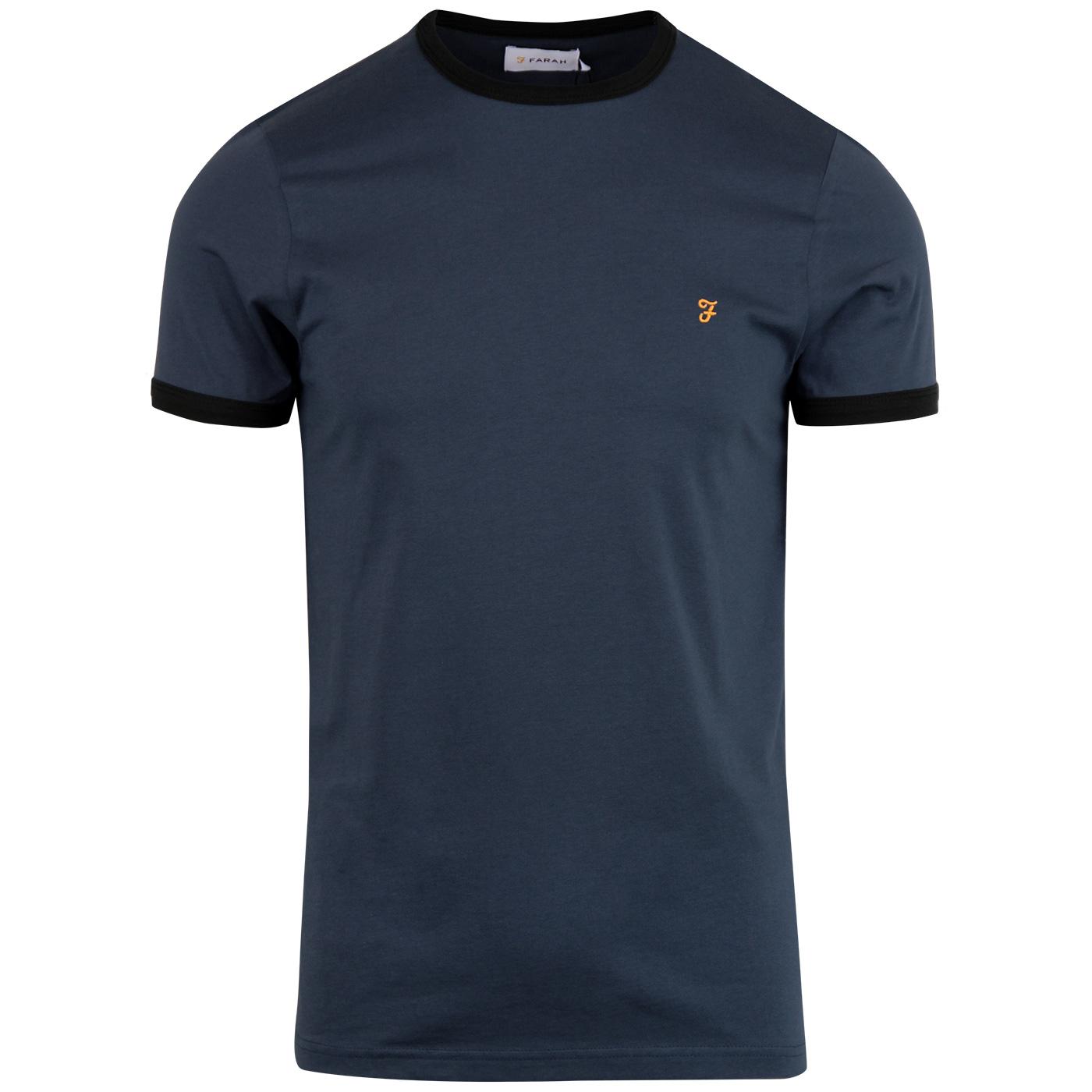 FARAH Groves Men's Retro Mod Ringer T-shirt in Bobby Blue