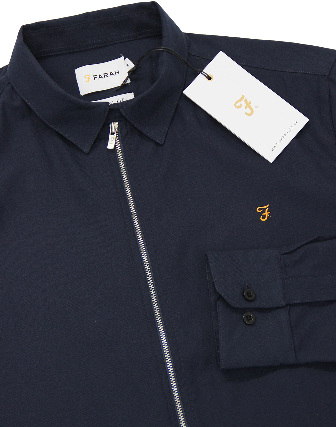Roscoe FARAH Retro 60s Zip Through Oxford Shirt in Navy
